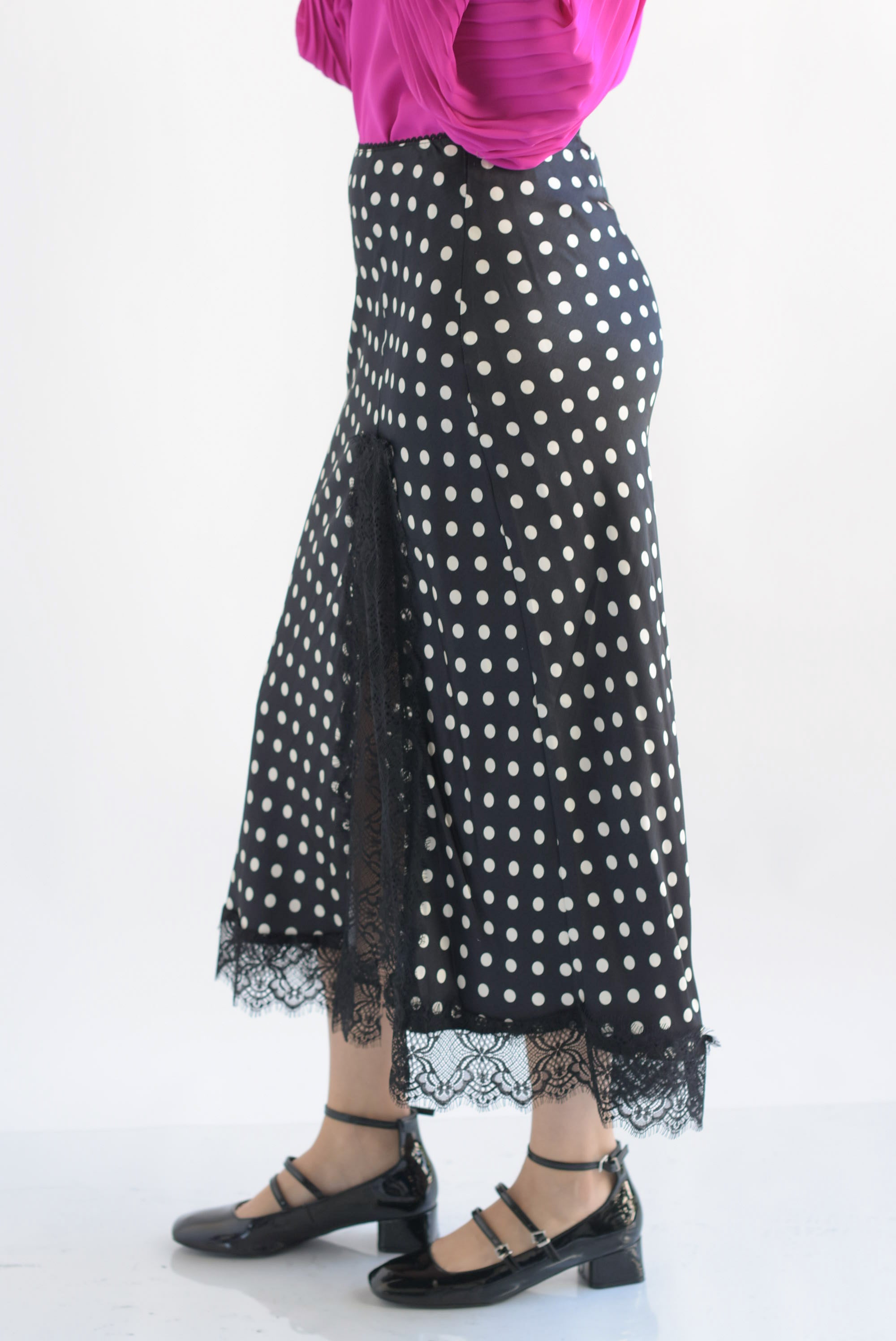 Falda lencera polka dots encaje Negro