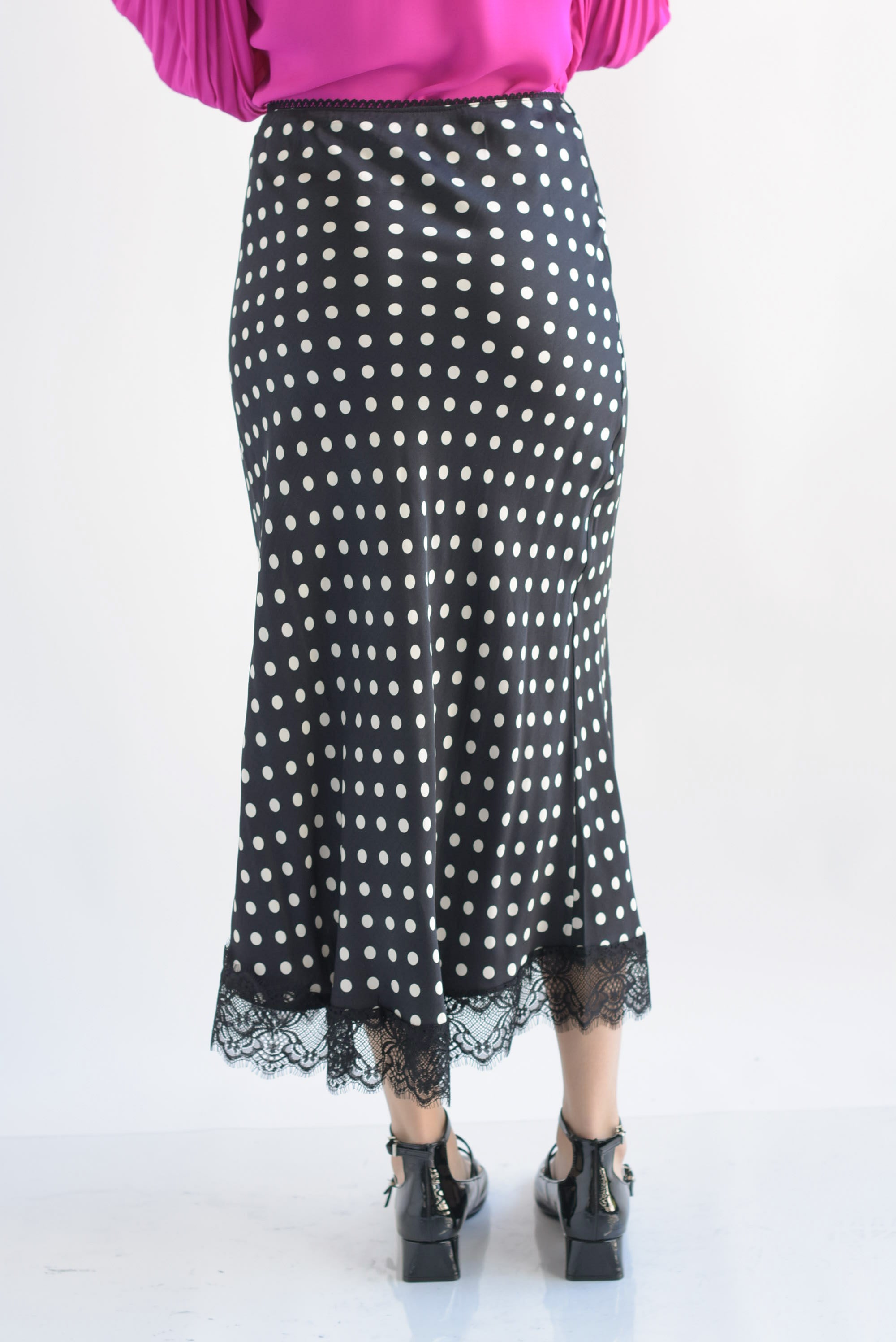 Falda lencera polka dots encaje Negro