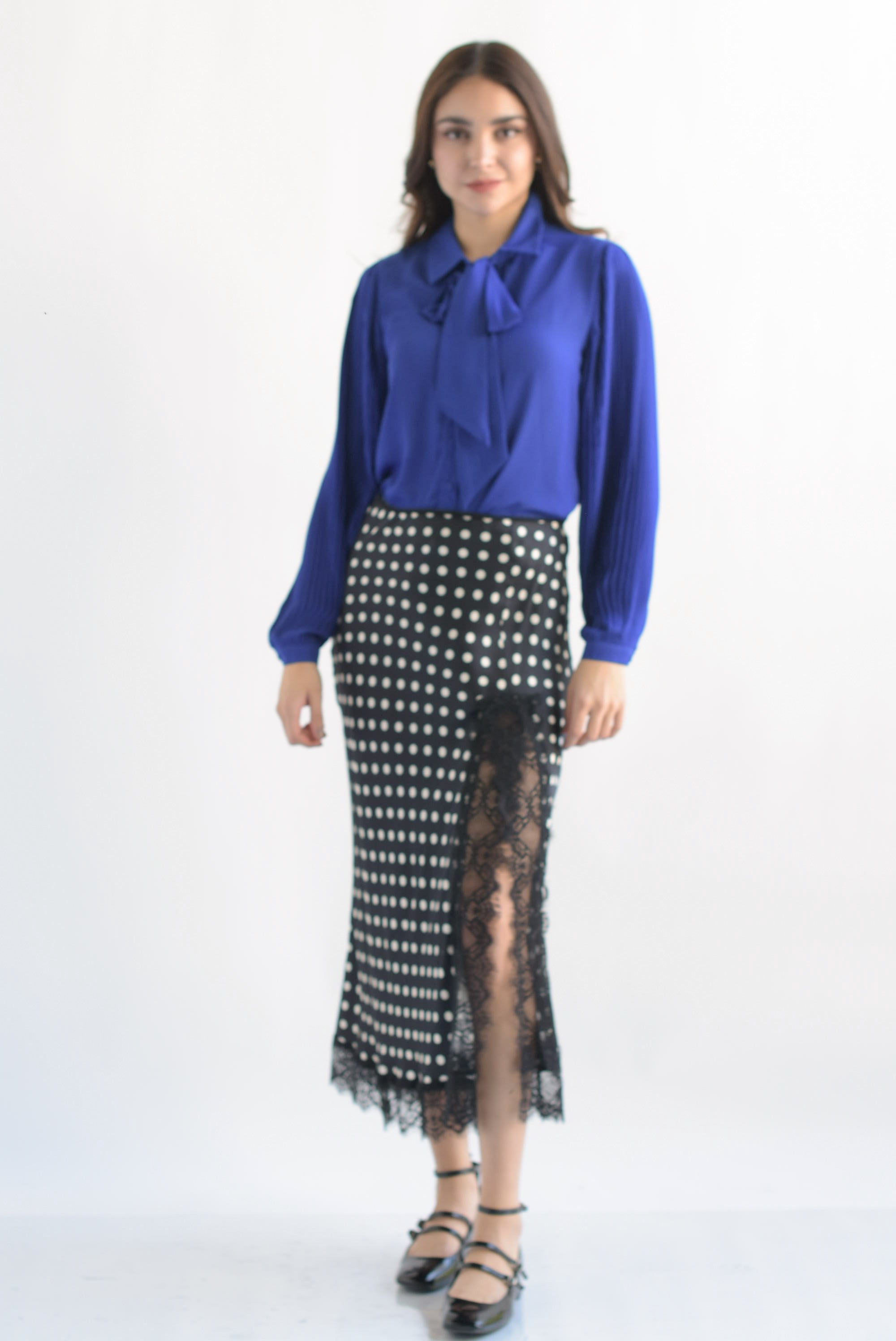 Falda lencera polka dots encaje Negro