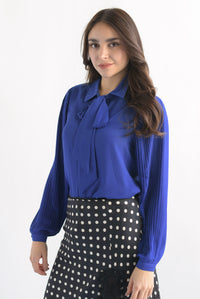 Fashion Styled Blusa manga globo plisada Azul Rey
