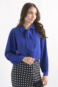 Fashion Styled Blusa manga globo plisada Azul Rey