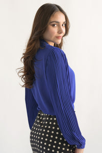 Fashion Styled Blusa manga globo plisada Azul Rey