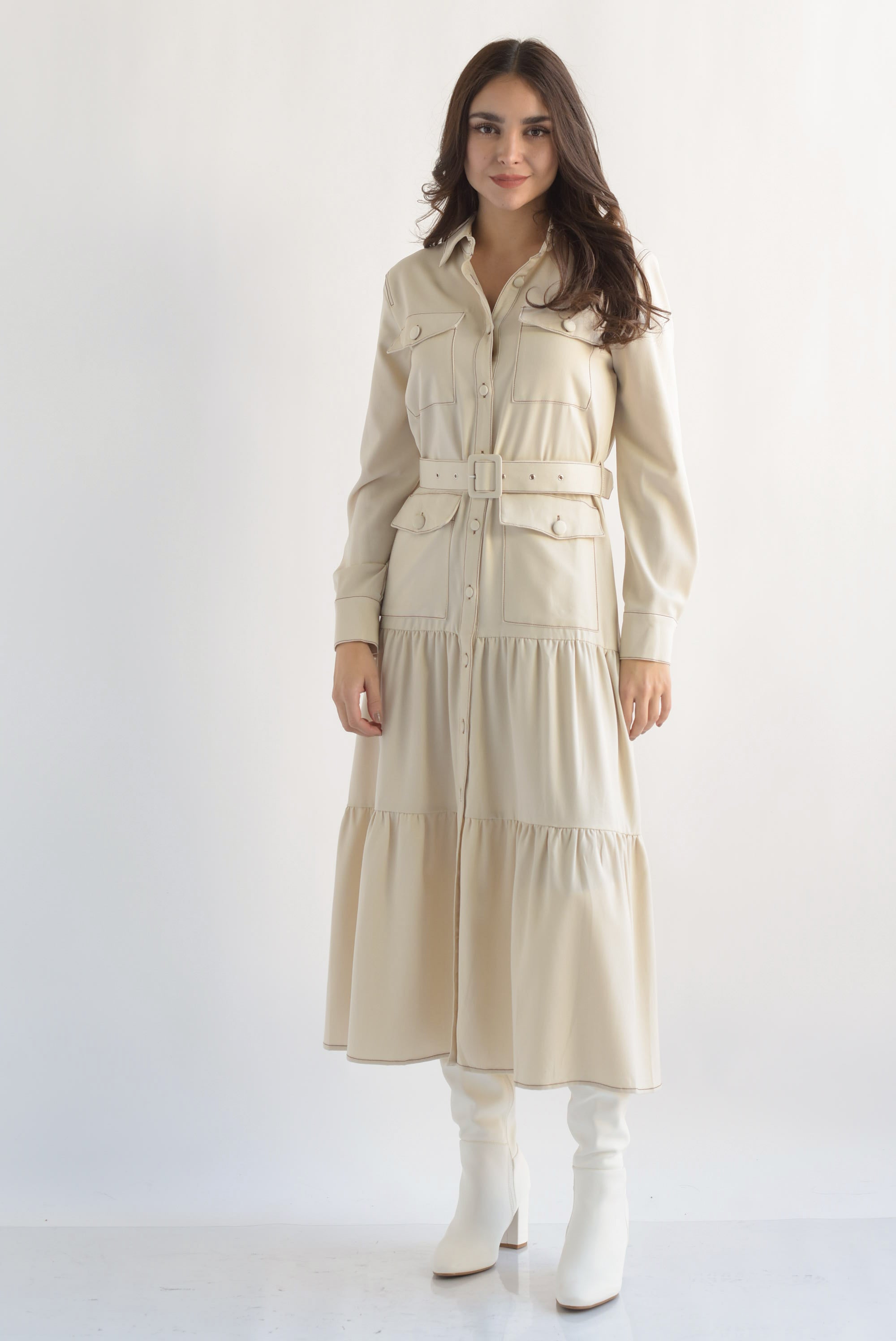 Vestido camisero costuras Ivory