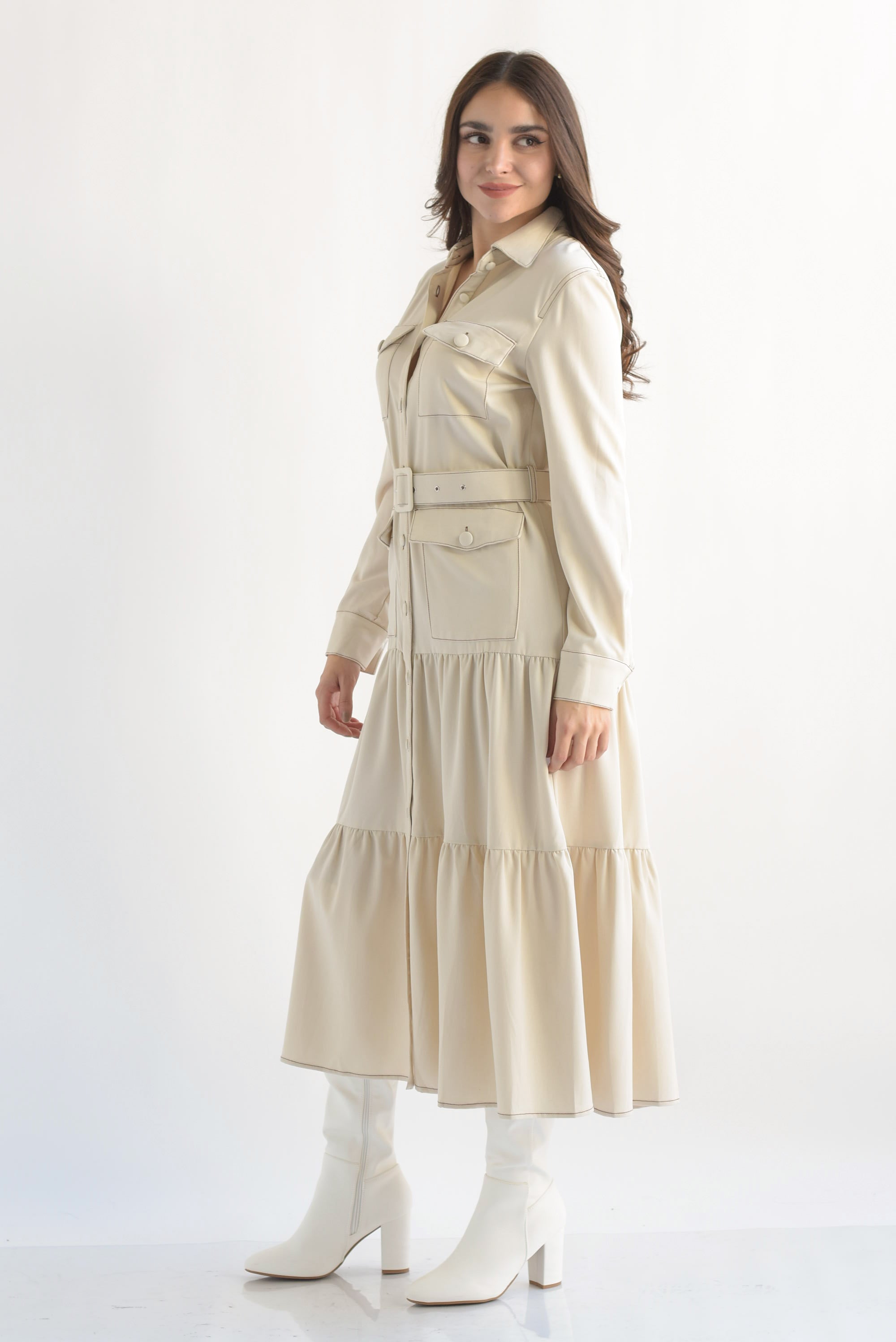 Vestido camisero costuras Ivory