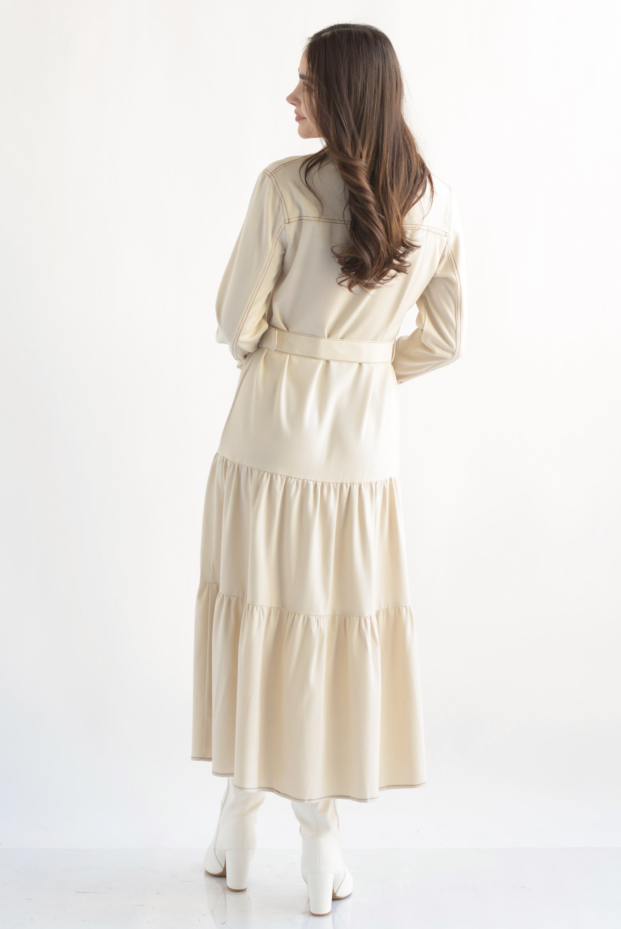 Vestido camisero costuras Ivory