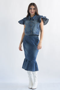 Fashion Styled Set Falda y Chaleco olanes Denim