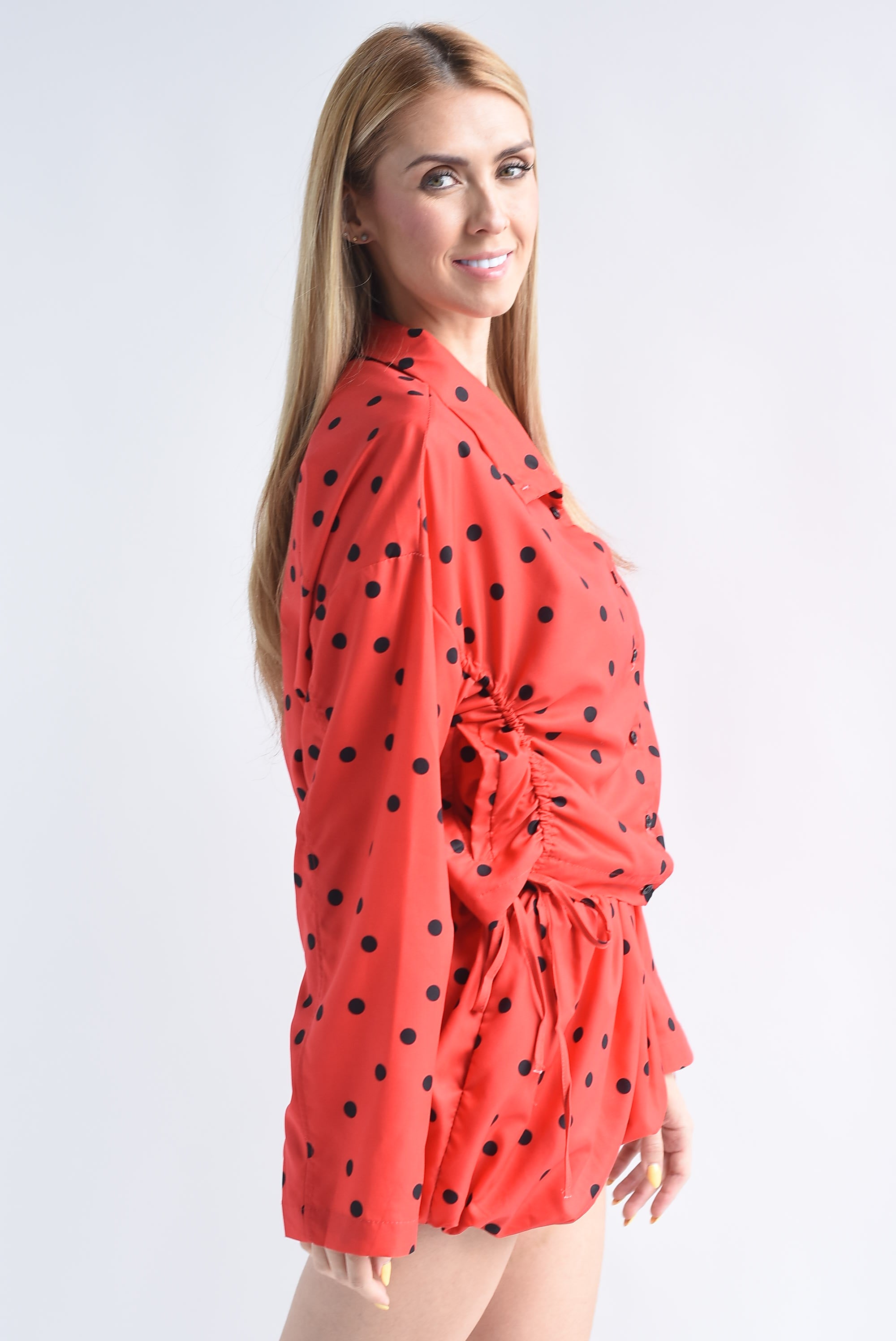 Set Short globo y Chamarra jareta polka dots