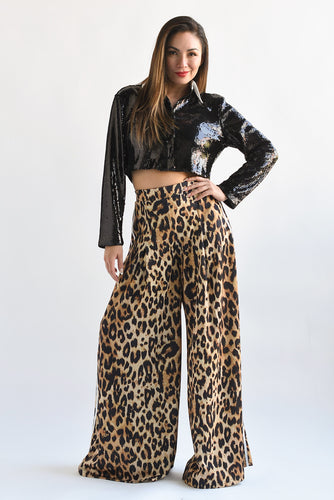 Pantalón súper wide track Leopardo