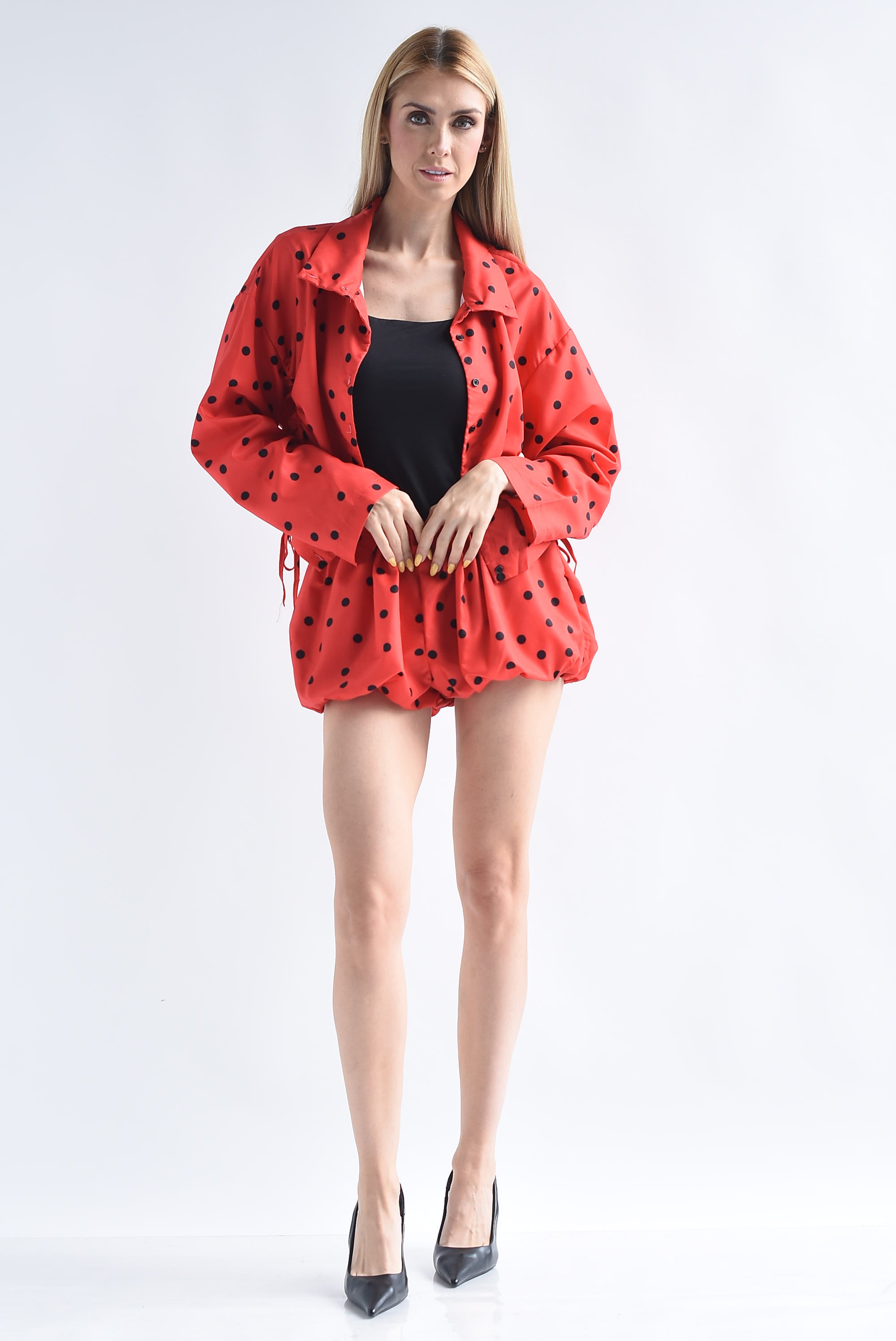 Set Short globo y Chamarra jareta polka dots