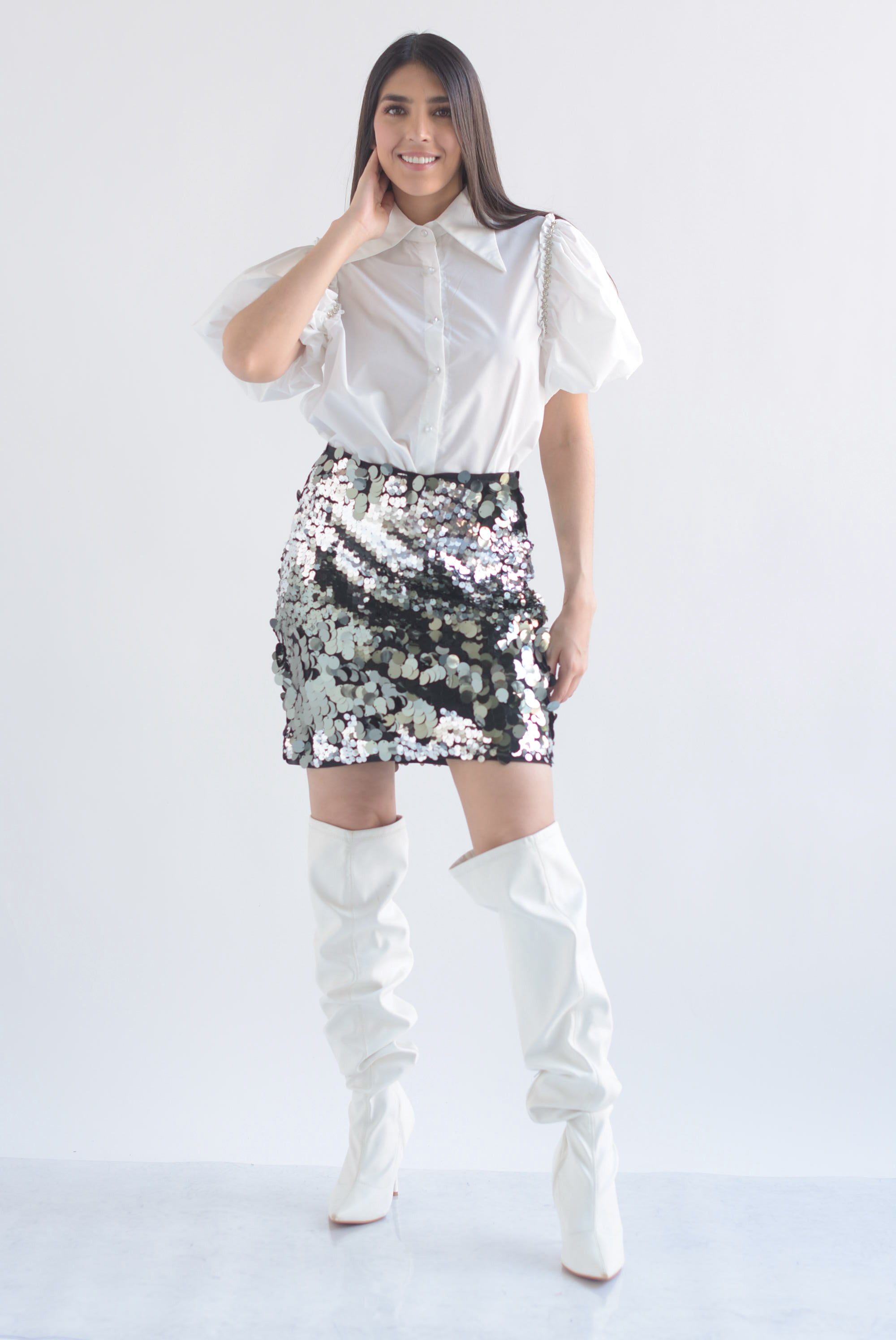 Camisa manga puffy joya Blanca