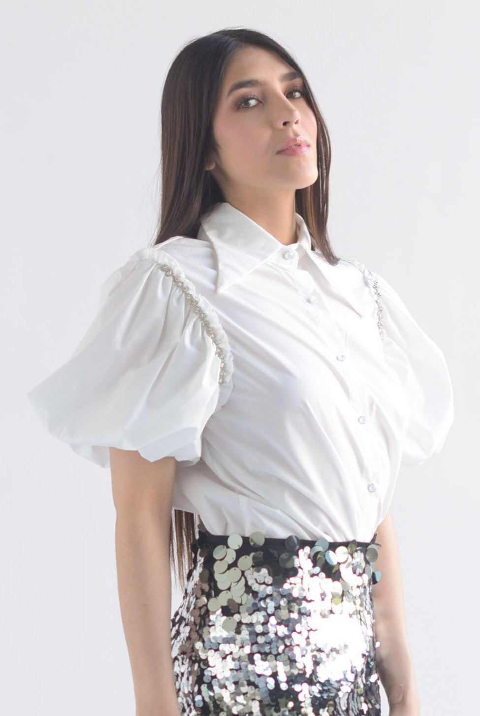 Camisa manga puffy joya Blanca