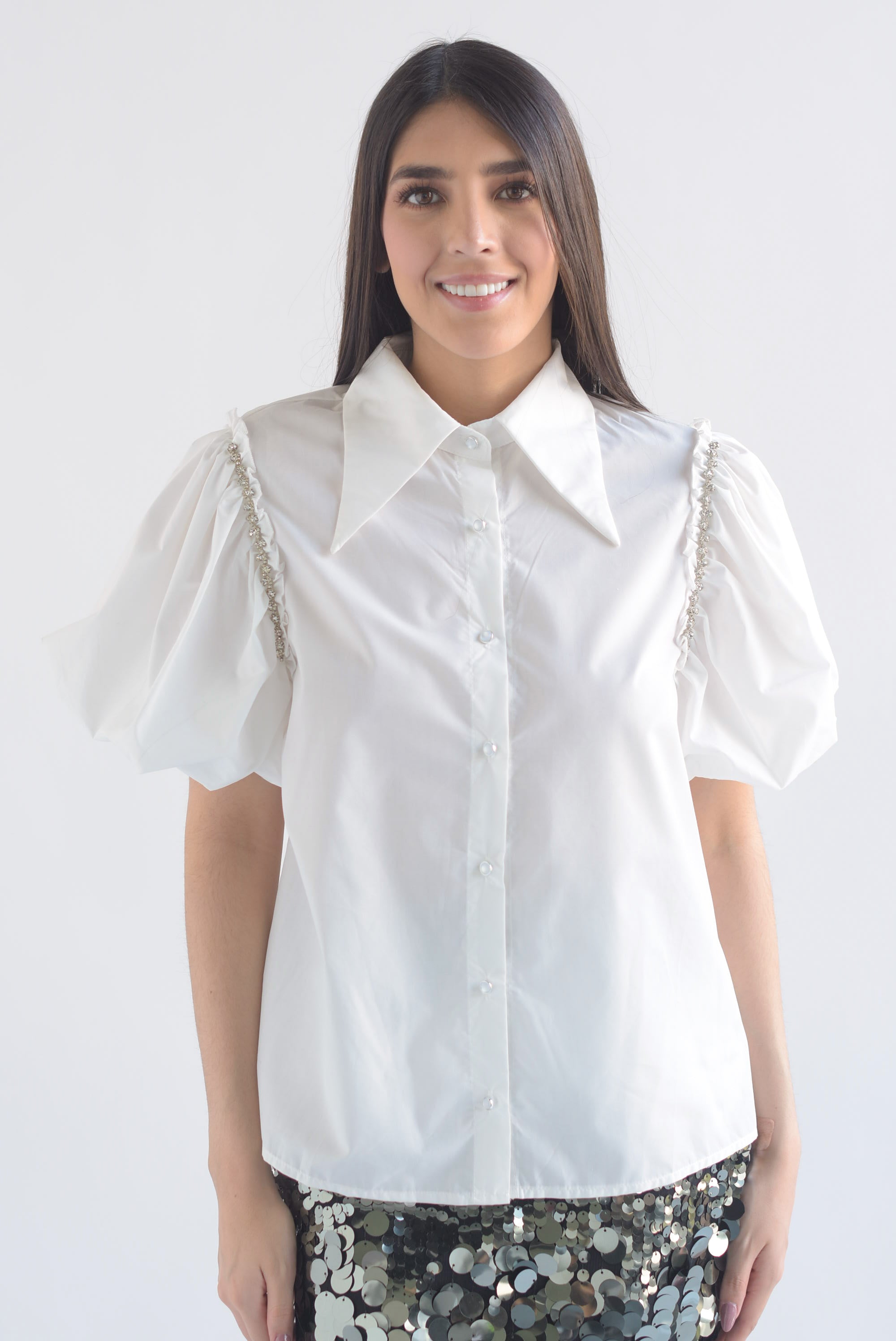 Camisa manga puffy joya Blanca