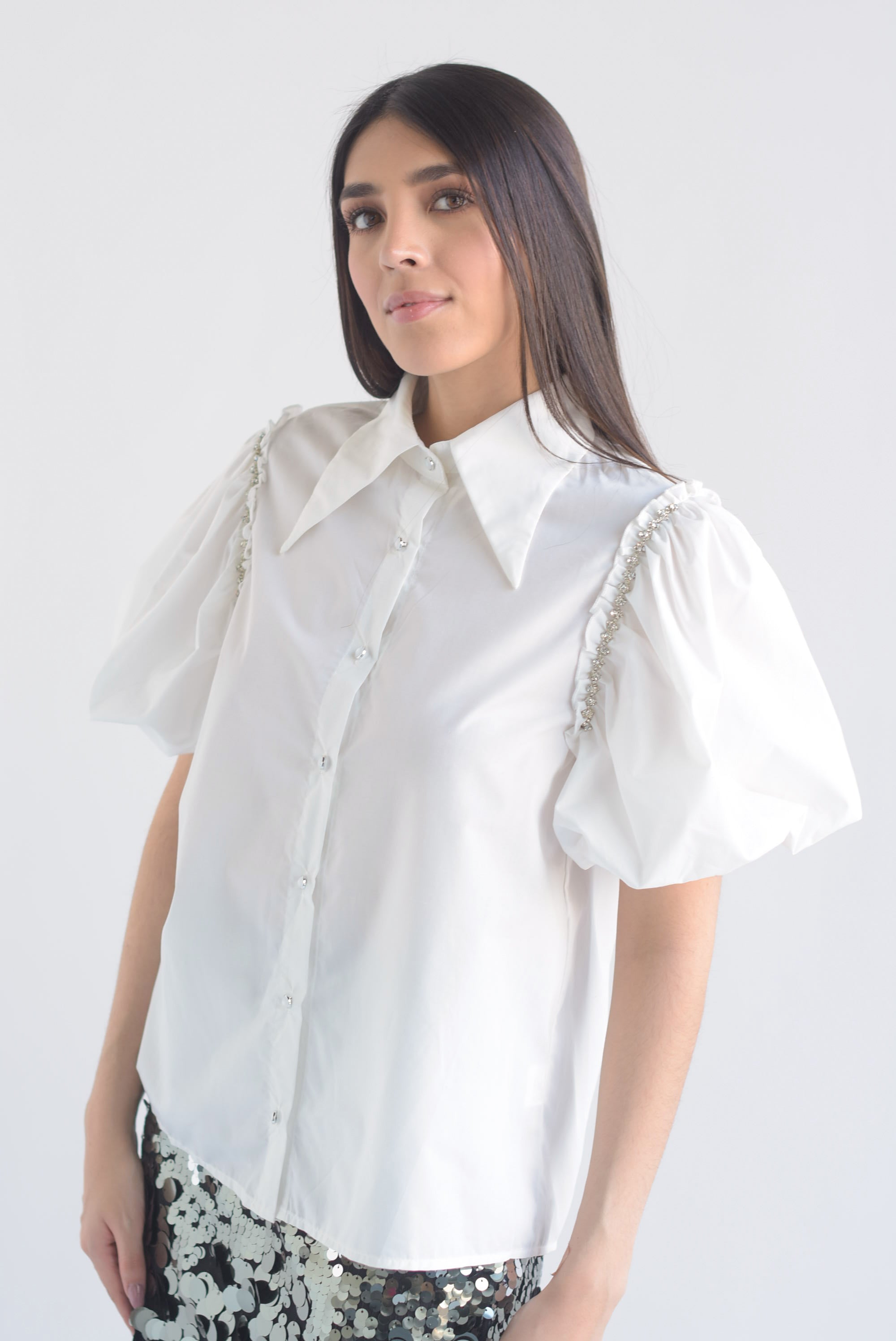 Camisa manga puffy joya Blanca