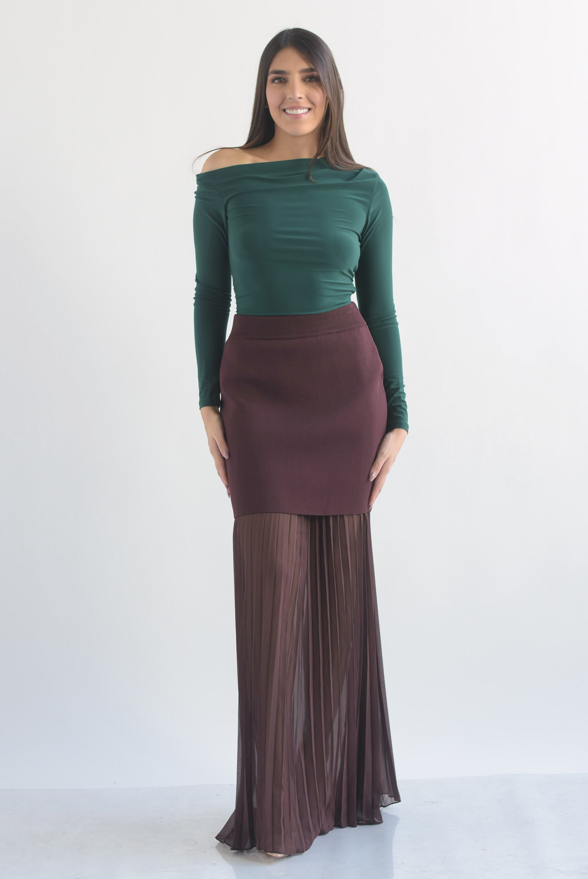 Falda gasa plisada con falda punto