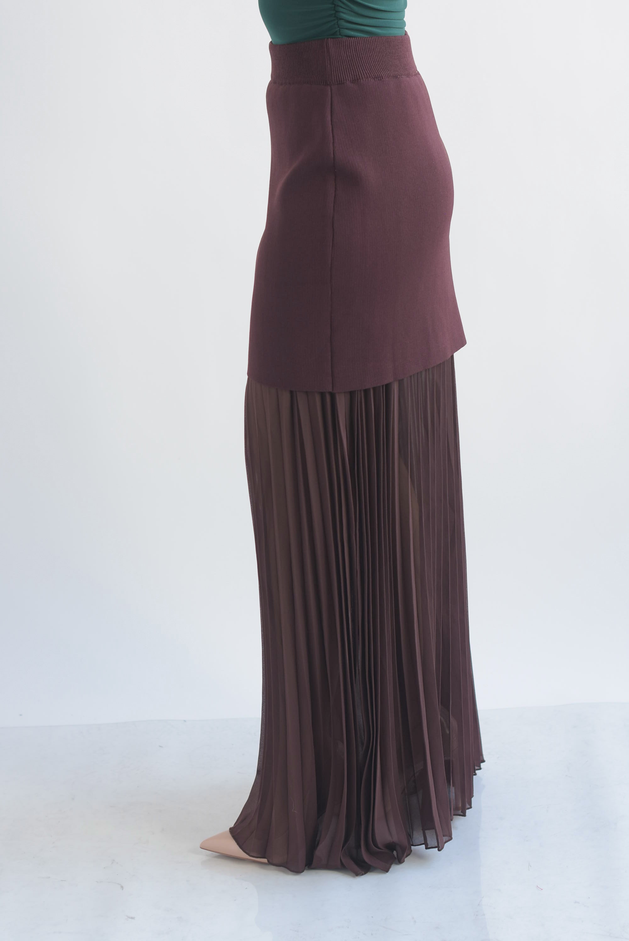 Falda gasa plisada con falda punto