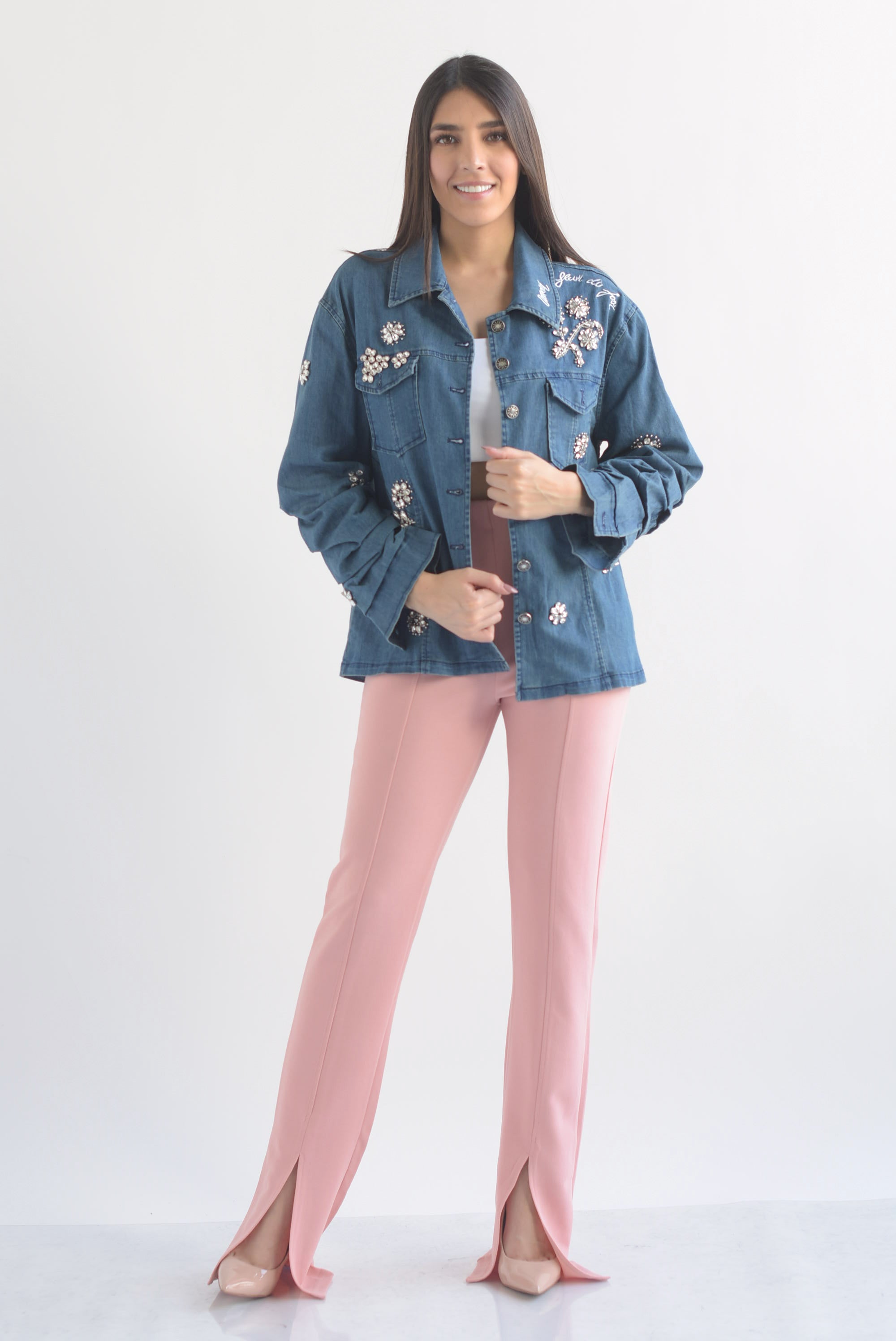 Pantalón recto con abertura Rosa