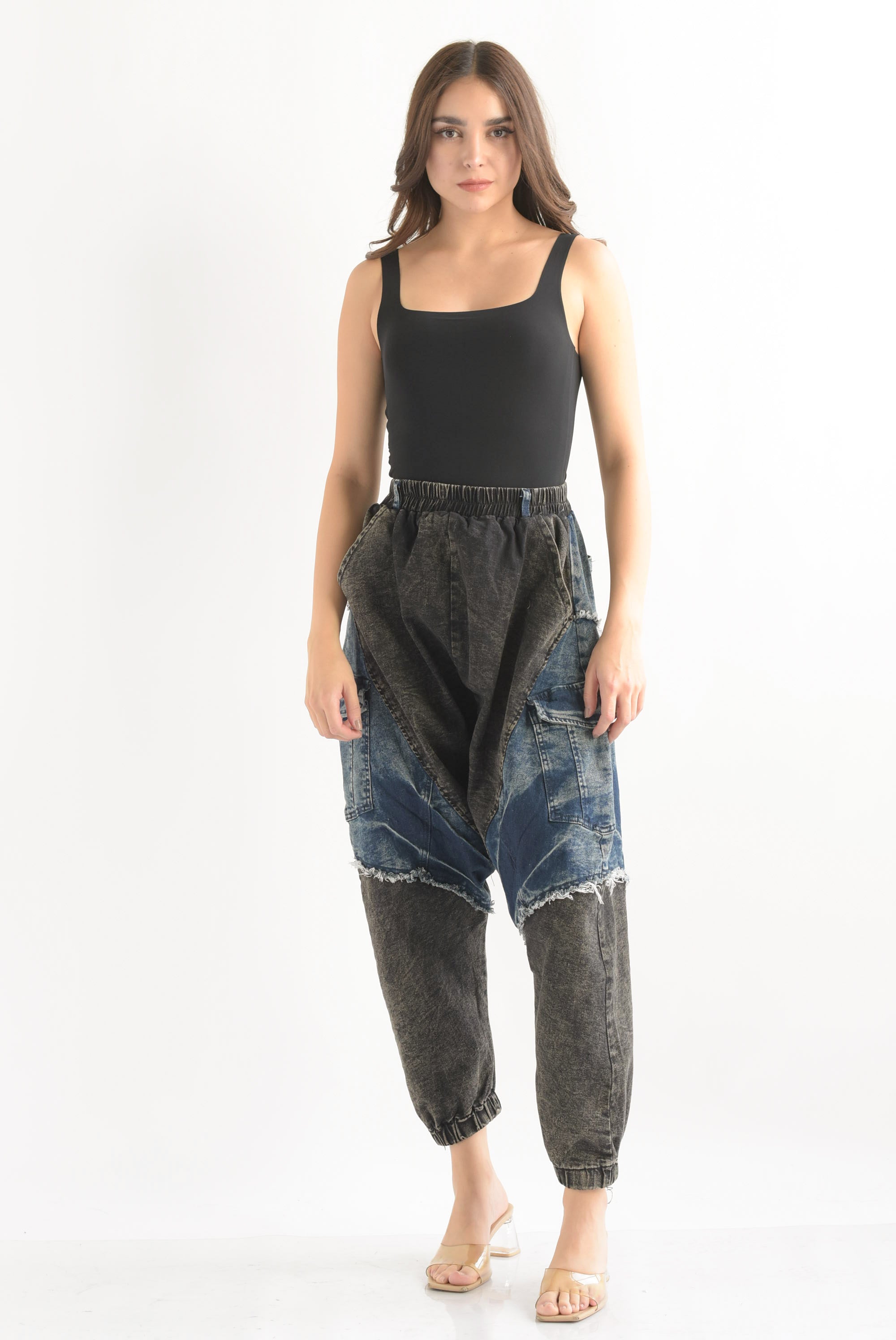 Jeans harem patchwork bitono