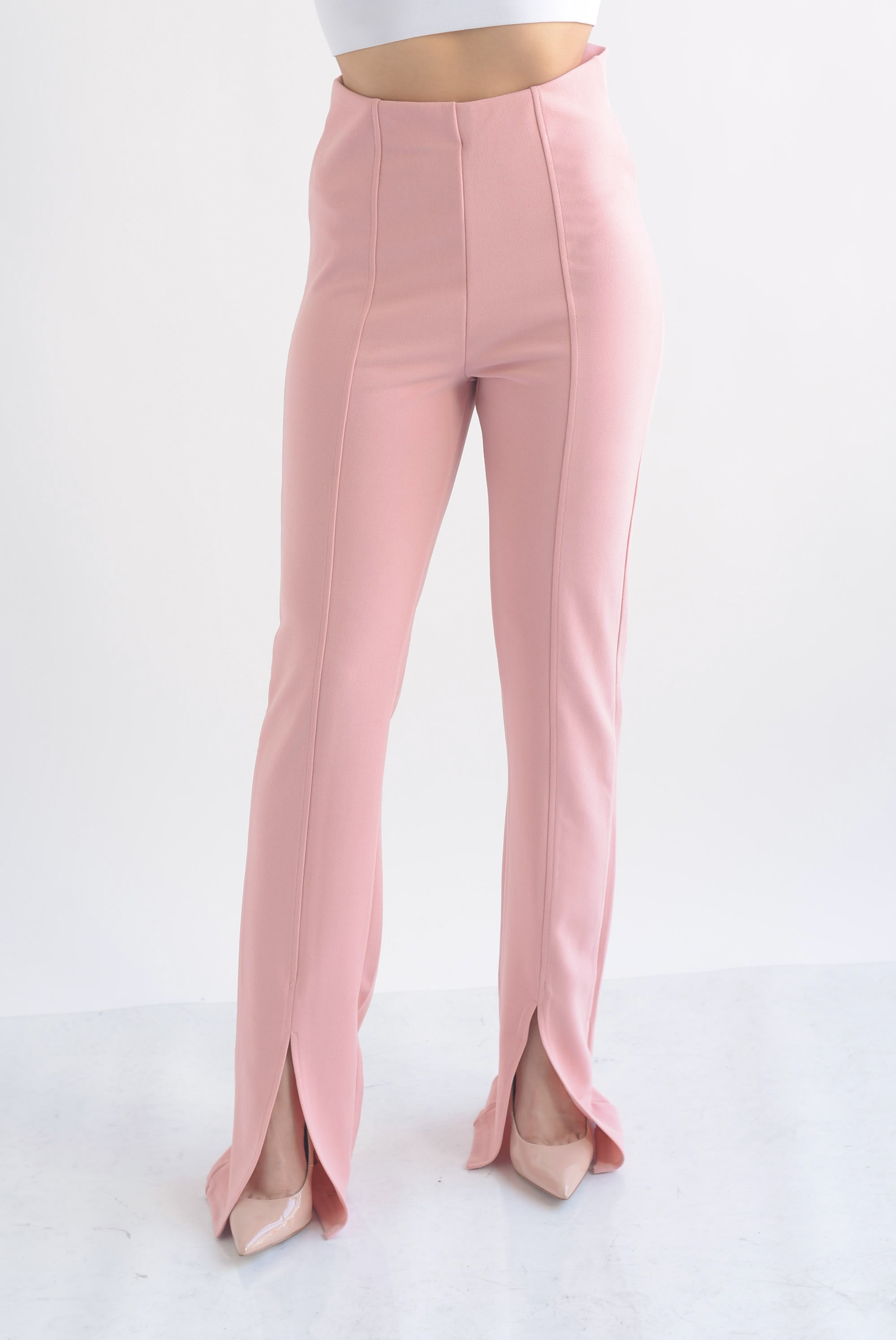 Pantalón recto con abertura Rosa