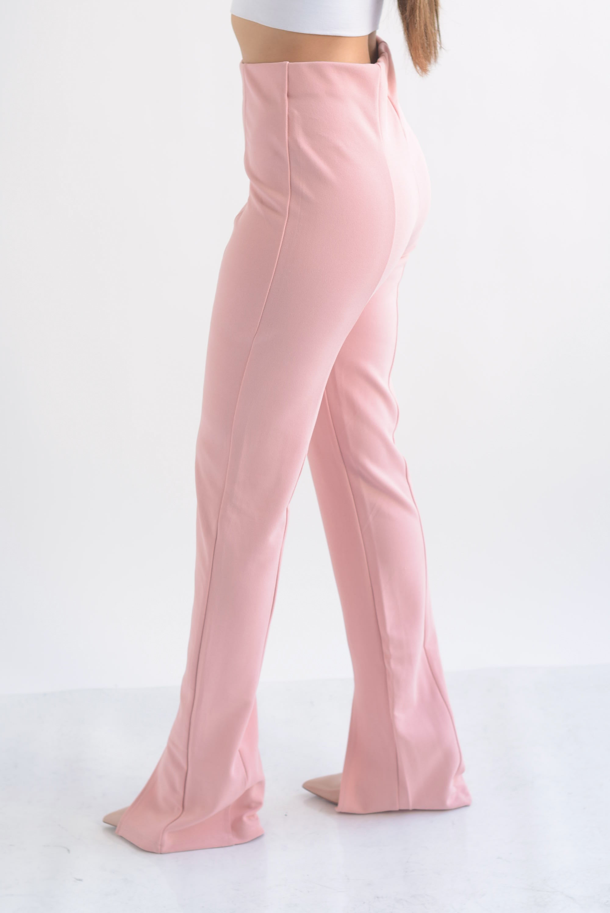 Pantalón recto con abertura Rosa