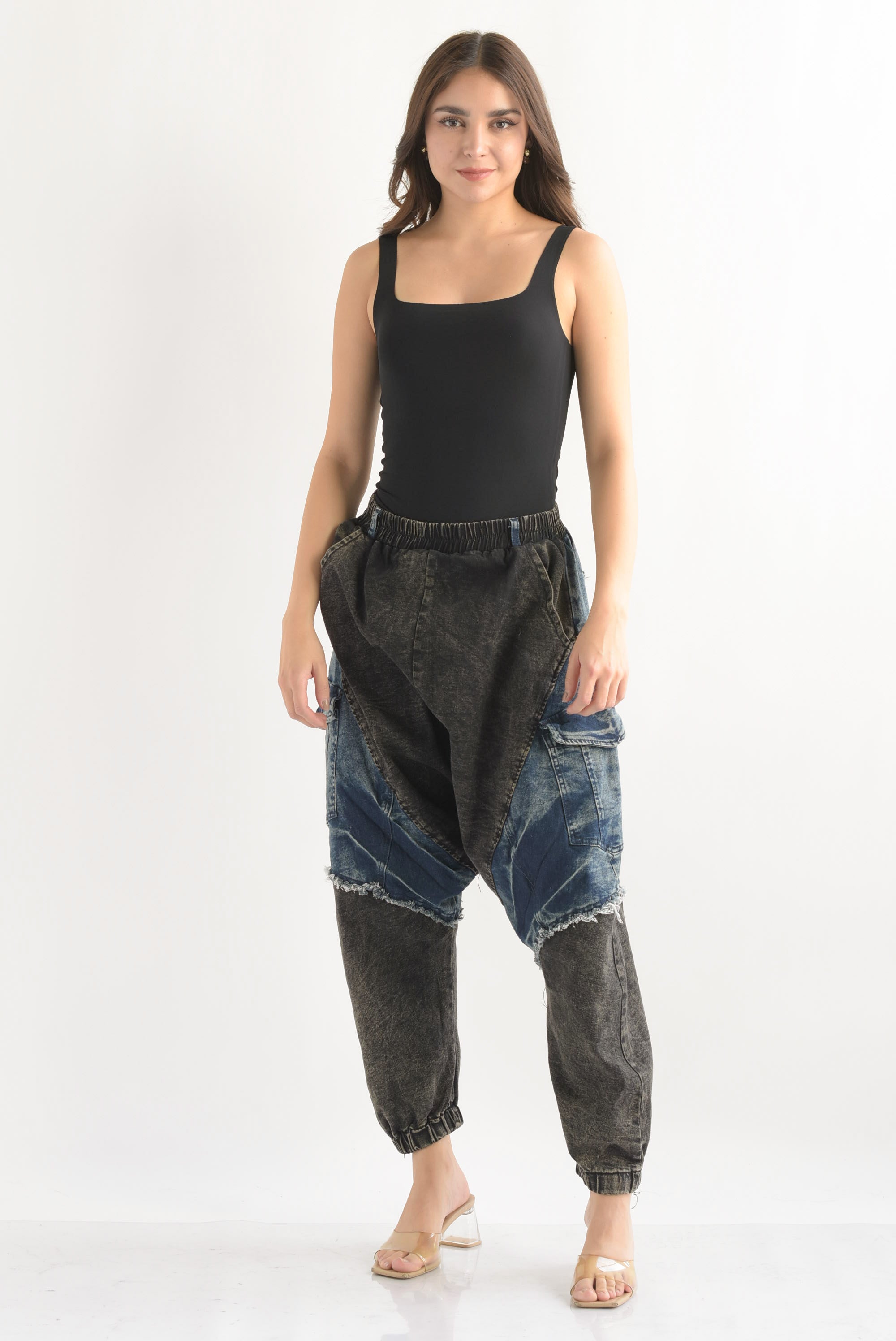 Jeans harem patchwork bitono