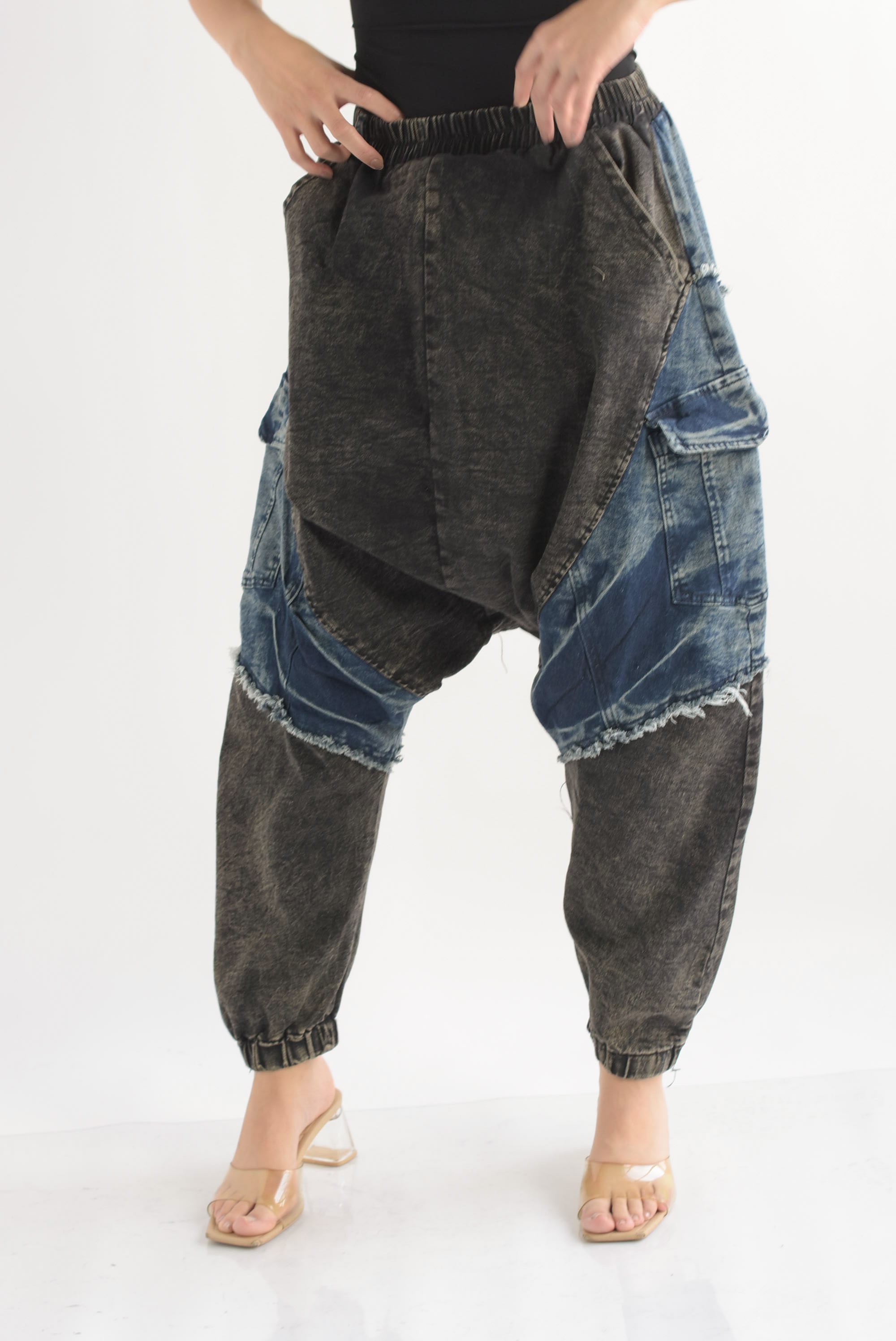 Jeans harem patchwork bitono