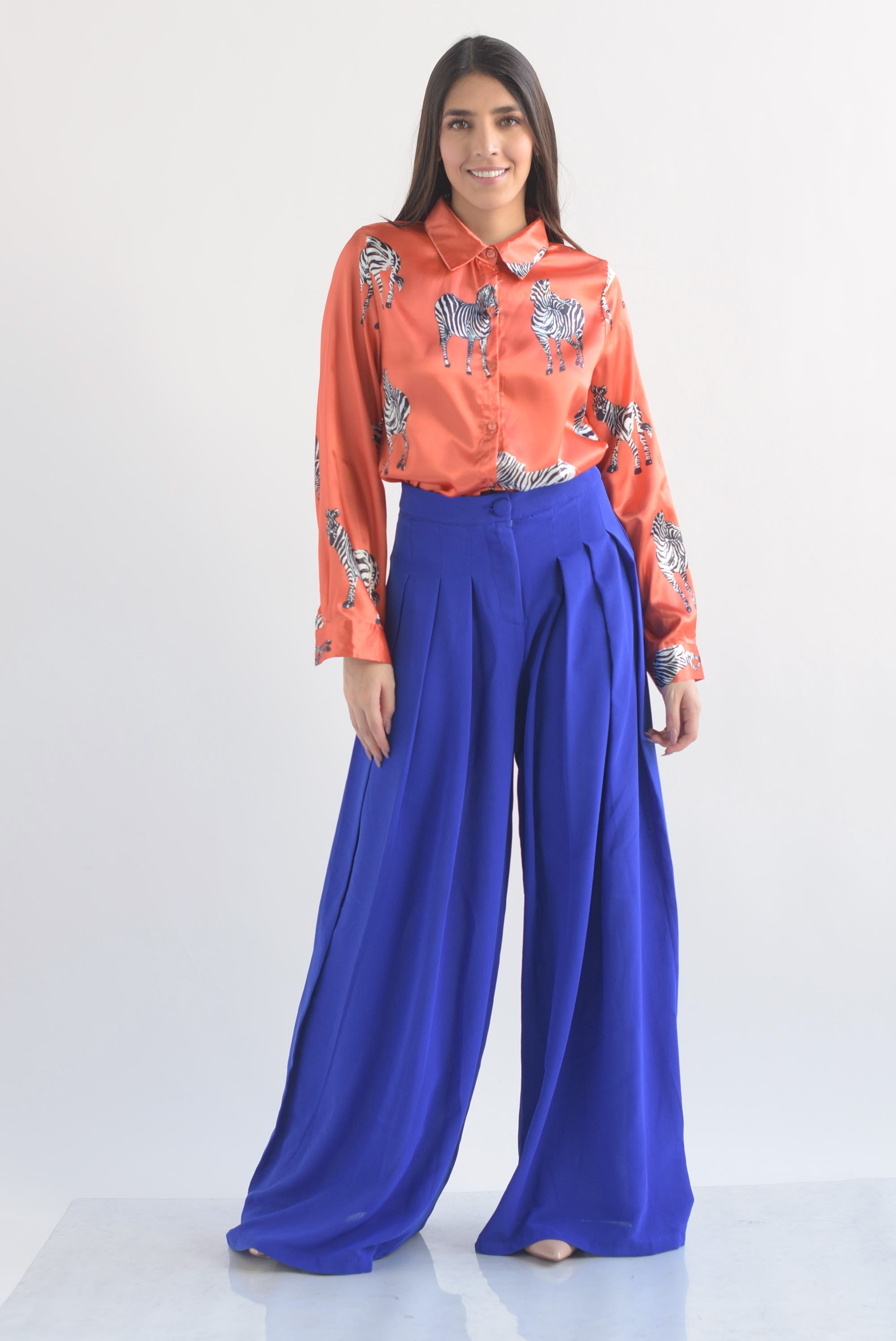 Camisa de satín con Zebras Naranja