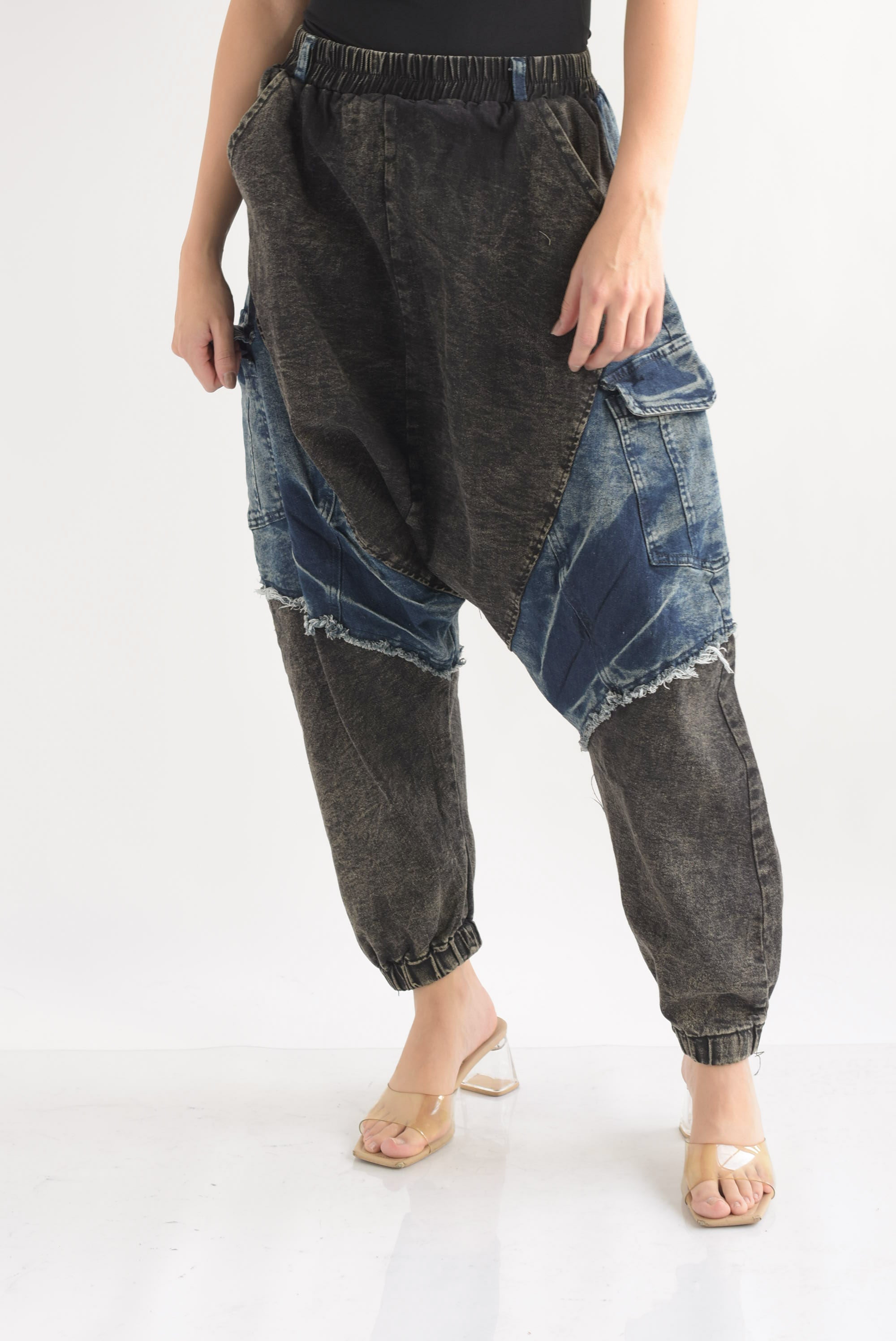 Jeans harem patchwork bitono