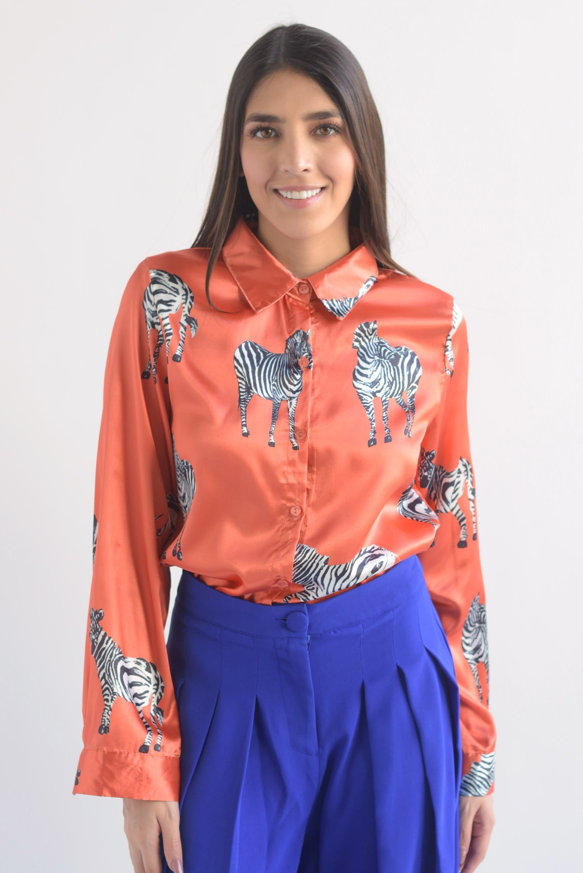 Camisa de satín con Zebras Naranja
