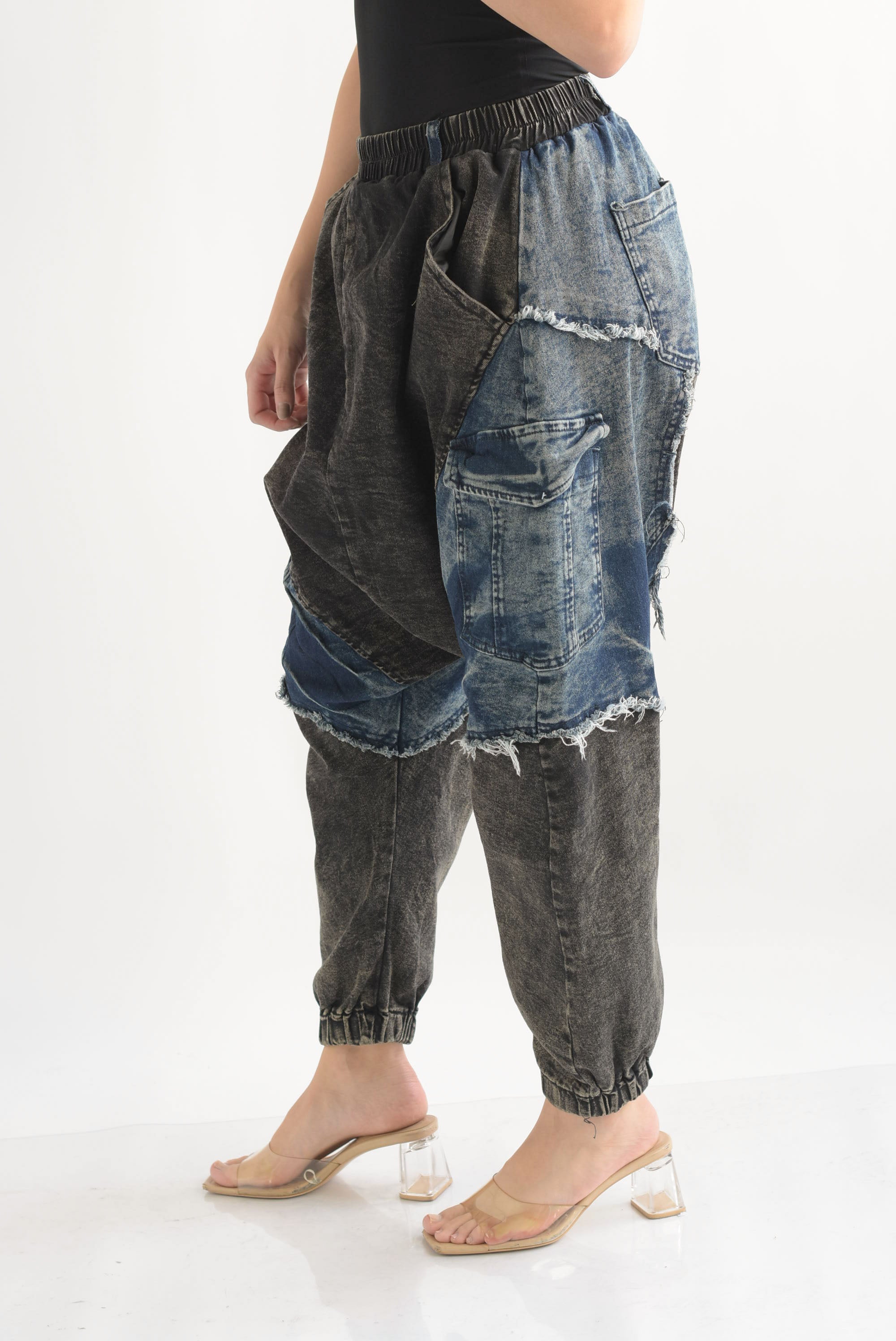 Jeans harem patchwork bitono