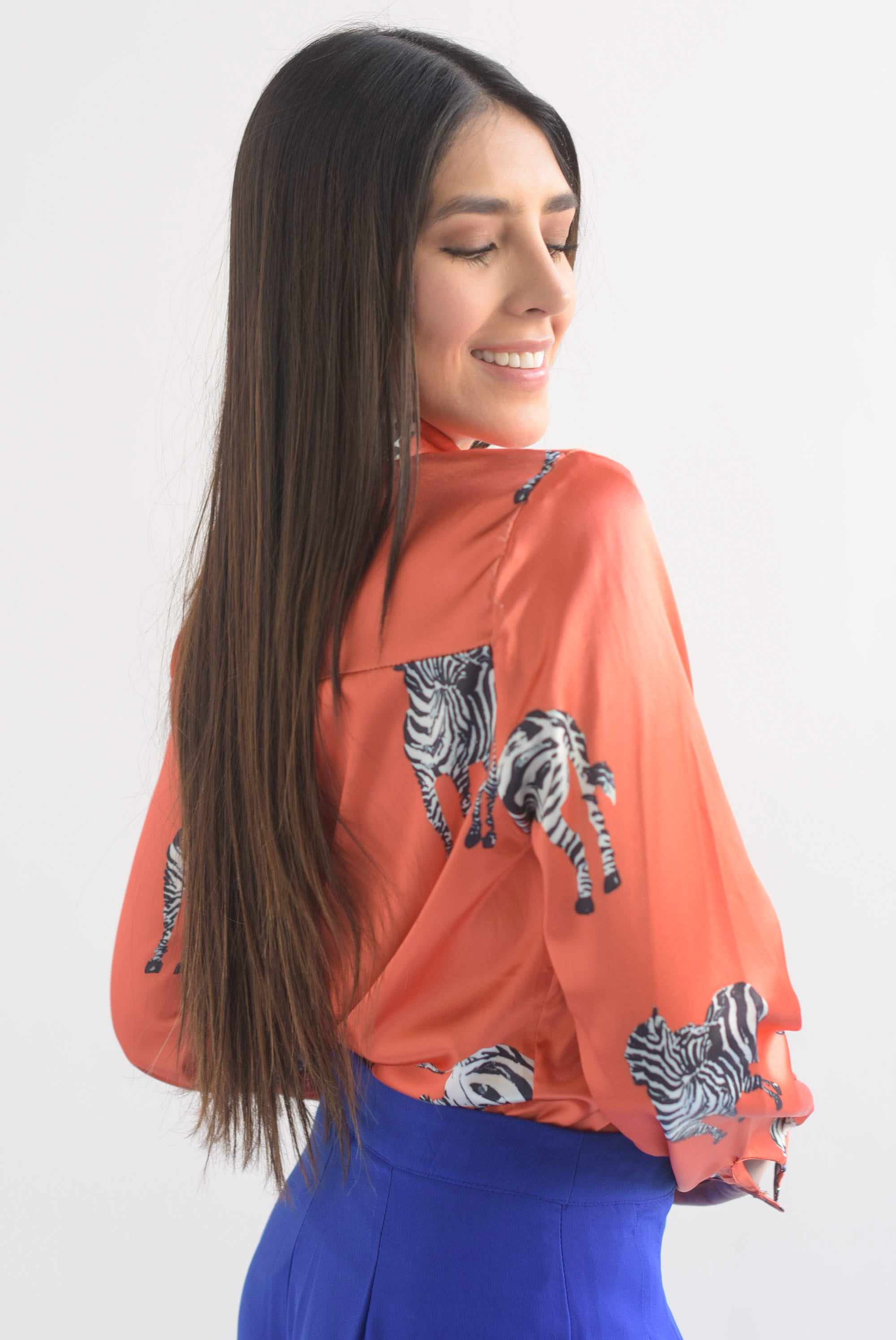 Camisa de satín con Zebras Naranja