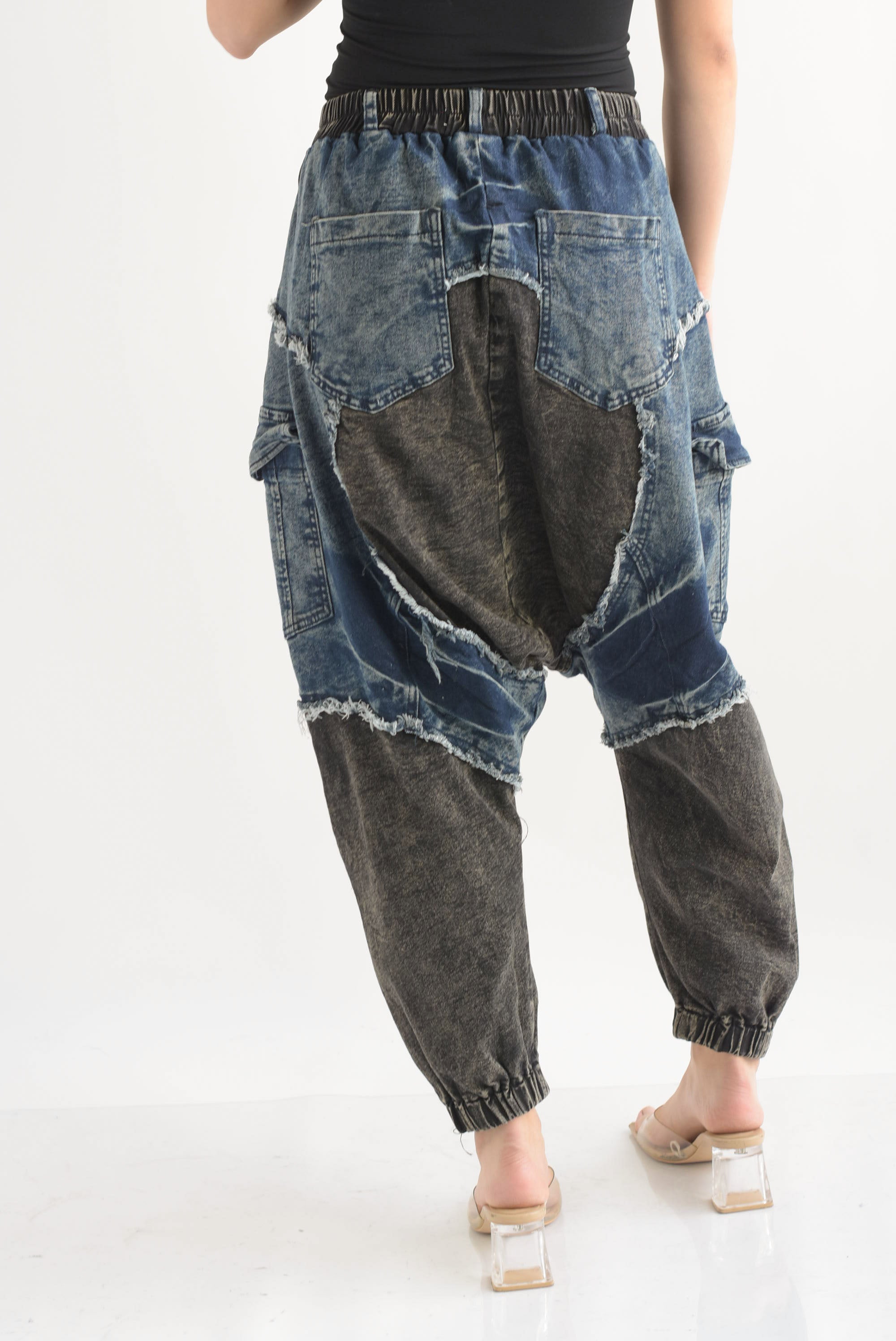 Jeans harem patchwork bitono