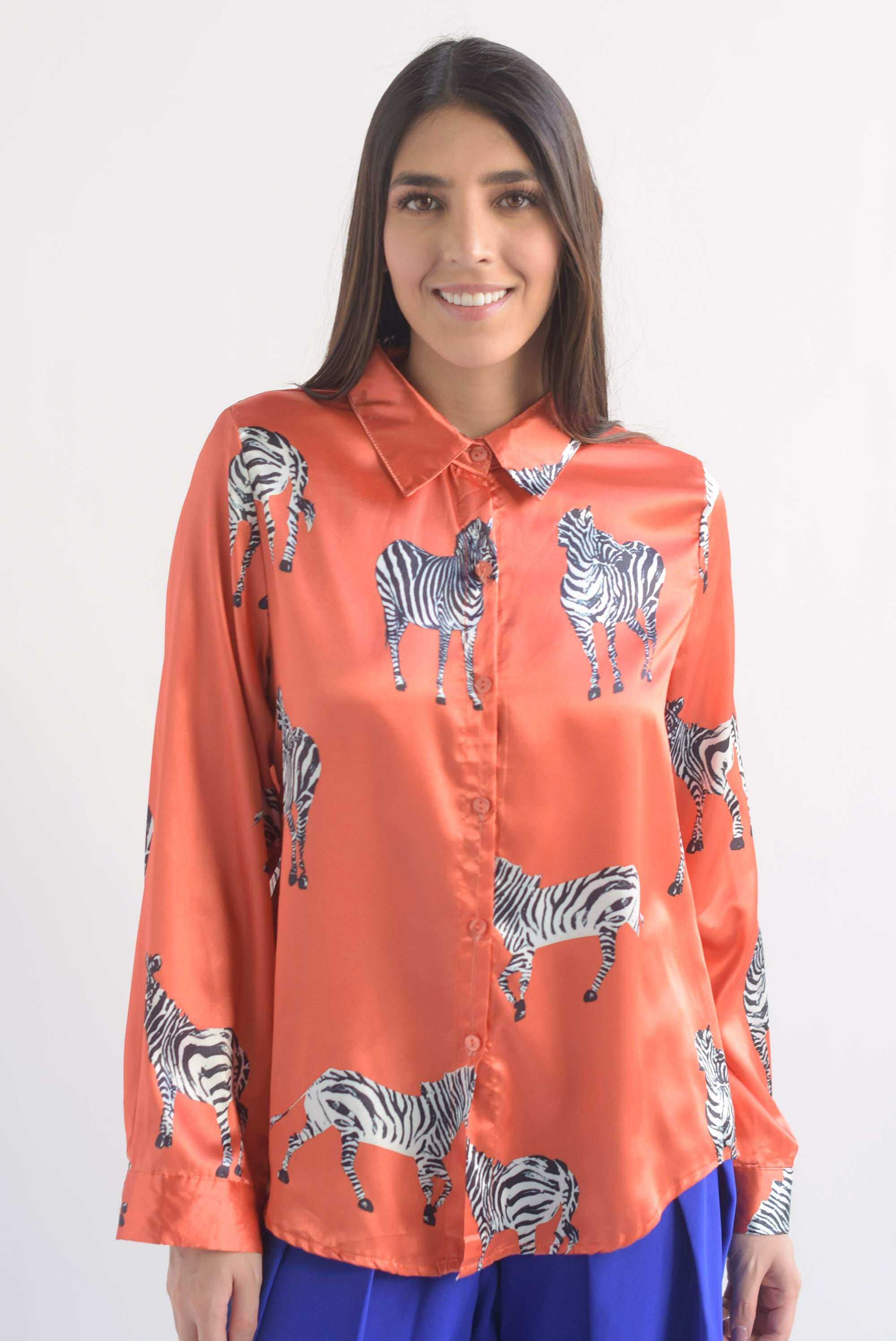 Camisa de satín con Zebras Naranja