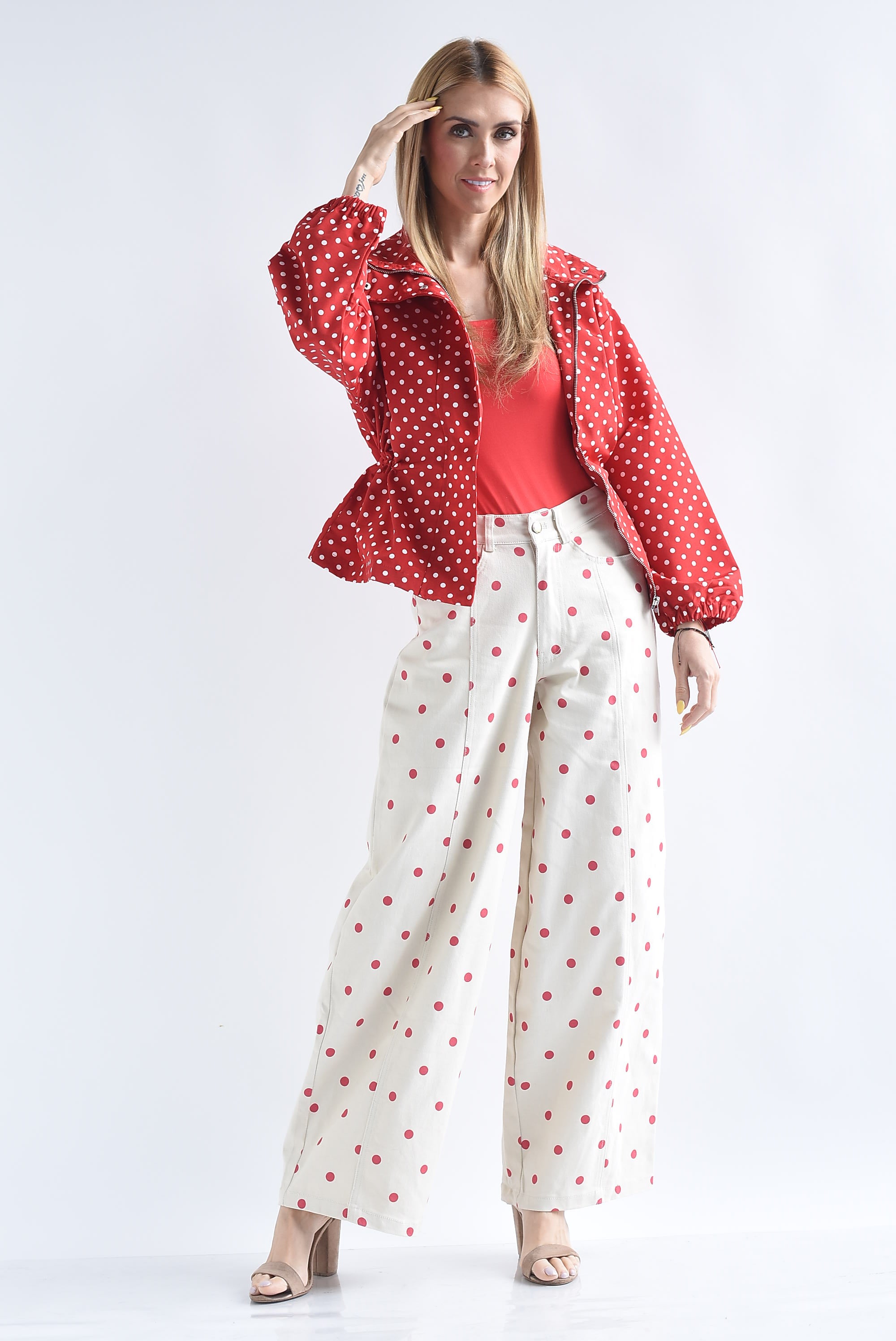 PREVENTA Chamarra jareta peplum polka dots