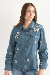 Fashion Styled Shacket manga drapeada joyas Denim