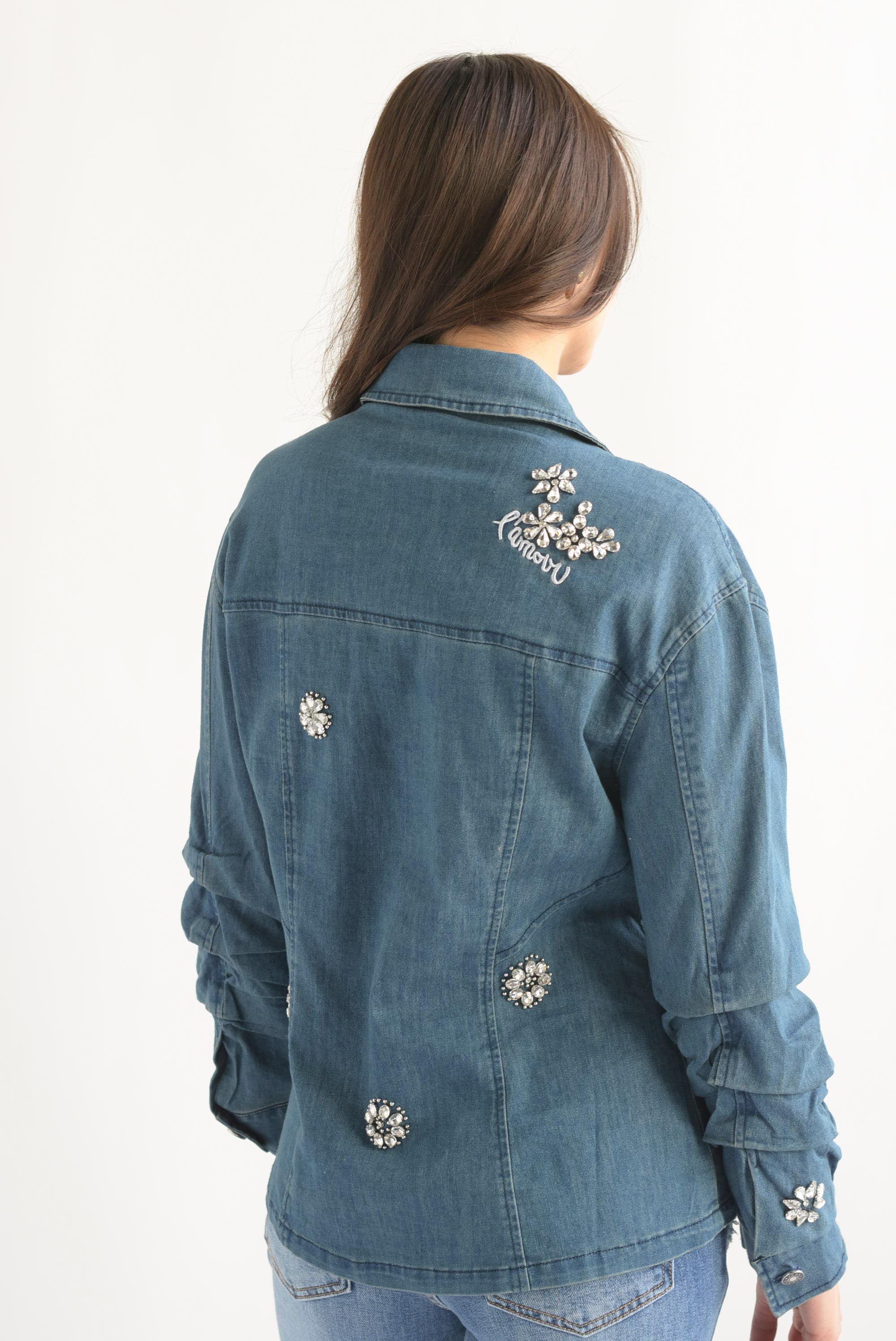 Shacket manga drapeada joyas Denim