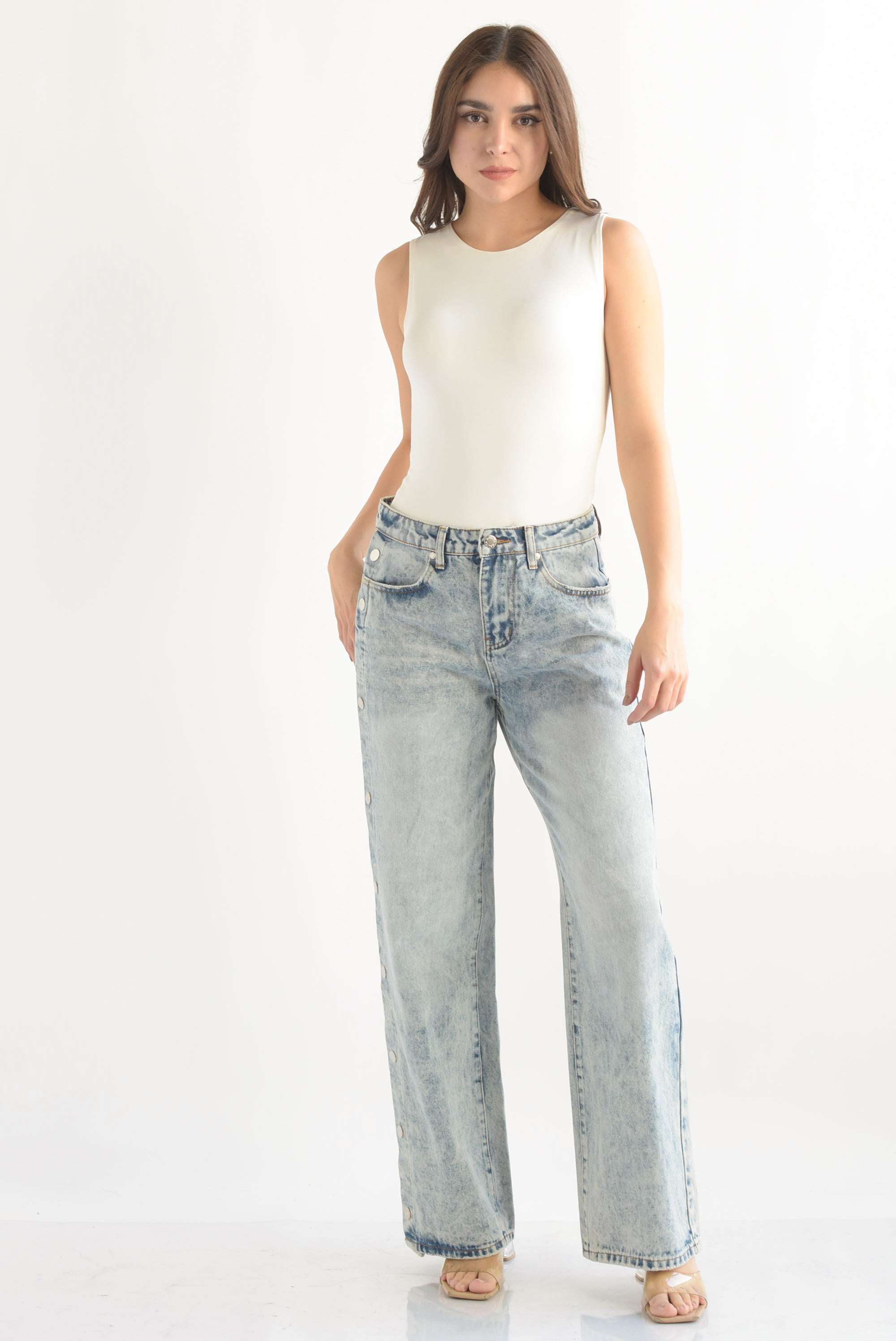 Jeans broches lateral acidwash