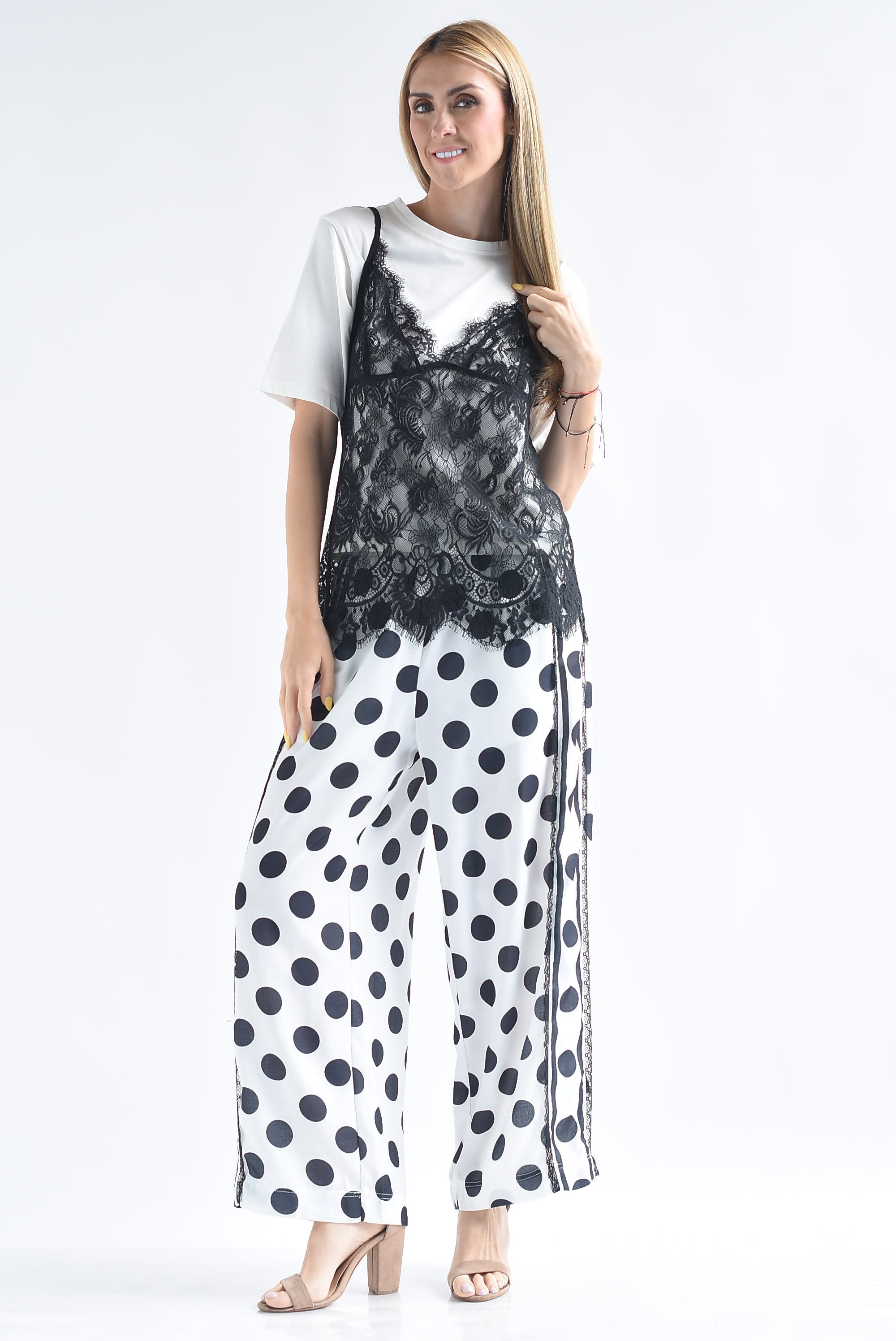 Pantalón polka dots track encaje