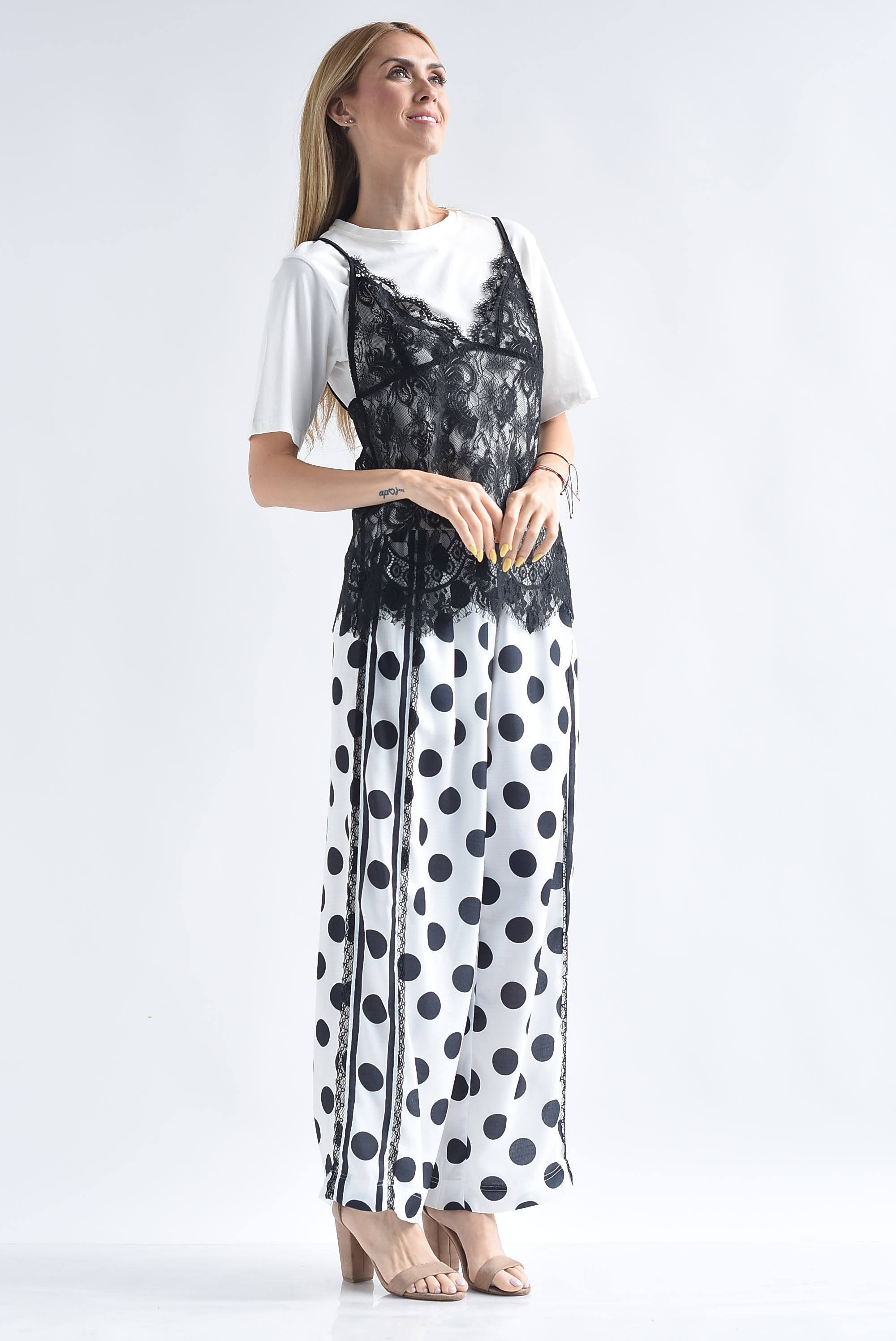 Pantalón polka dots track encaje