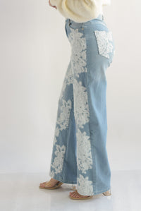 Fashion Styled Jeans bordado diente de león Denim Light