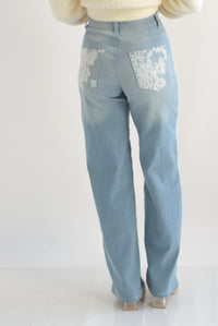 Fashion Styled Jeans bordado diente de león Denim Light