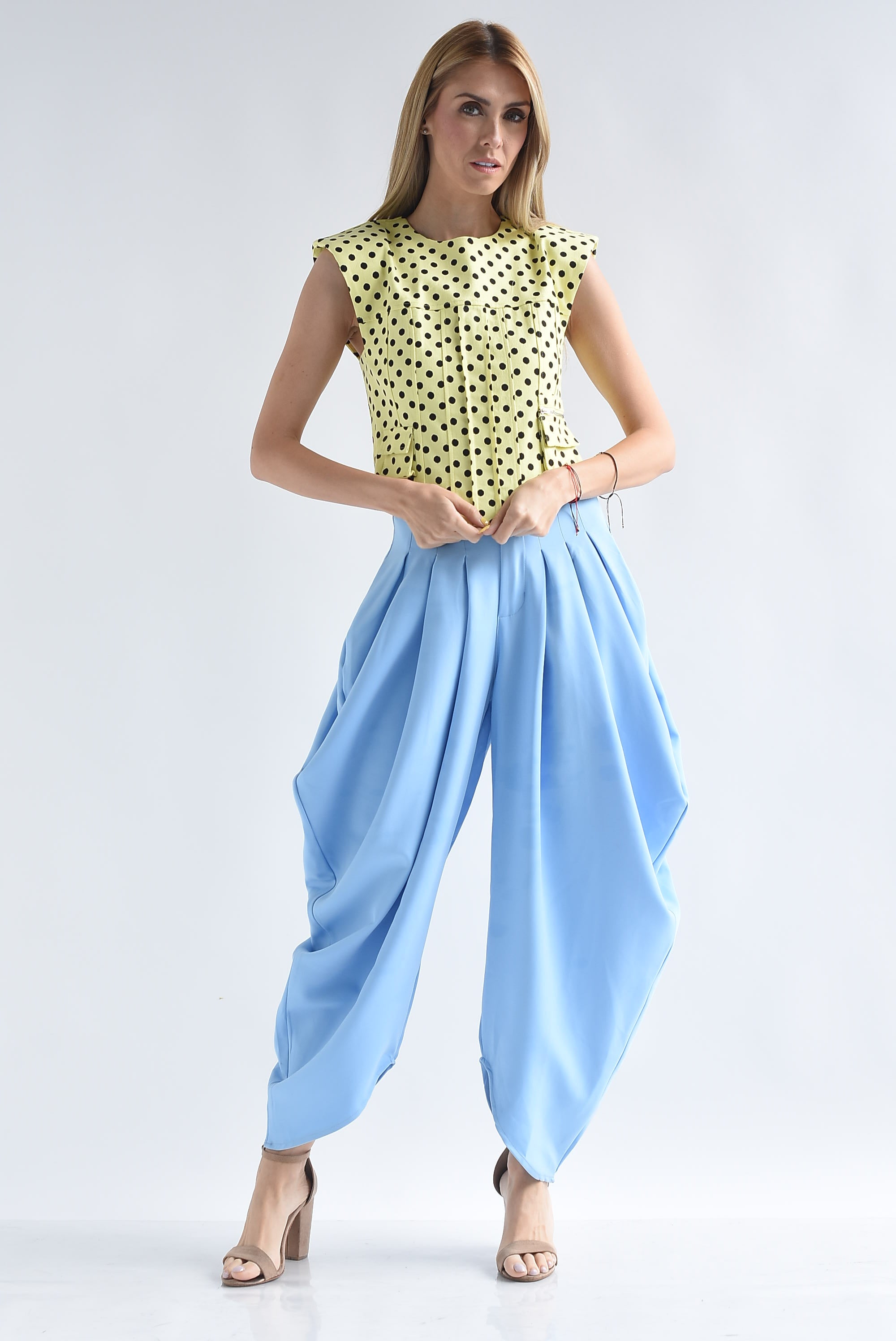 Blusa Denim polka dots bolsillos