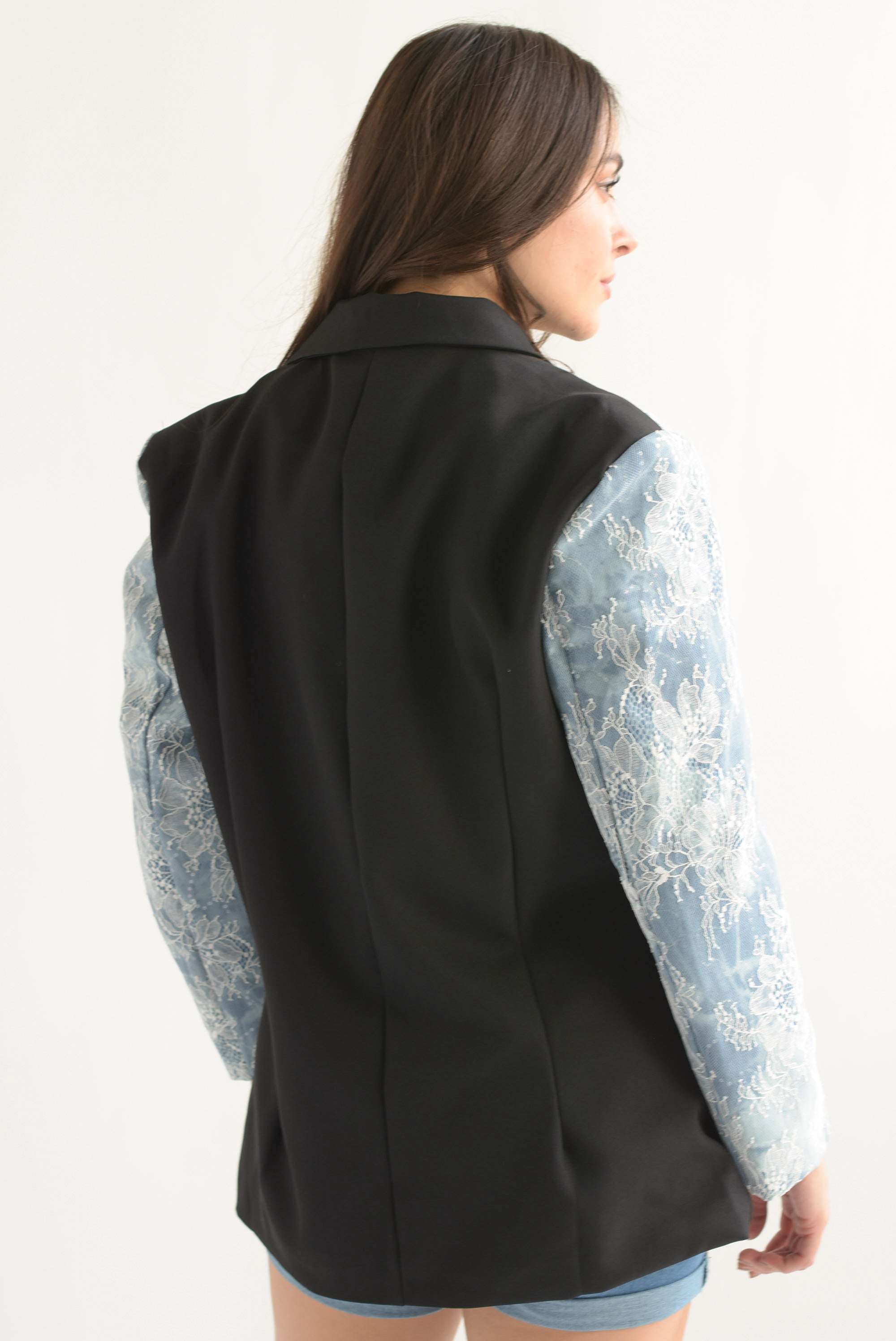 Blazer mangas Denim con encaje Negro
