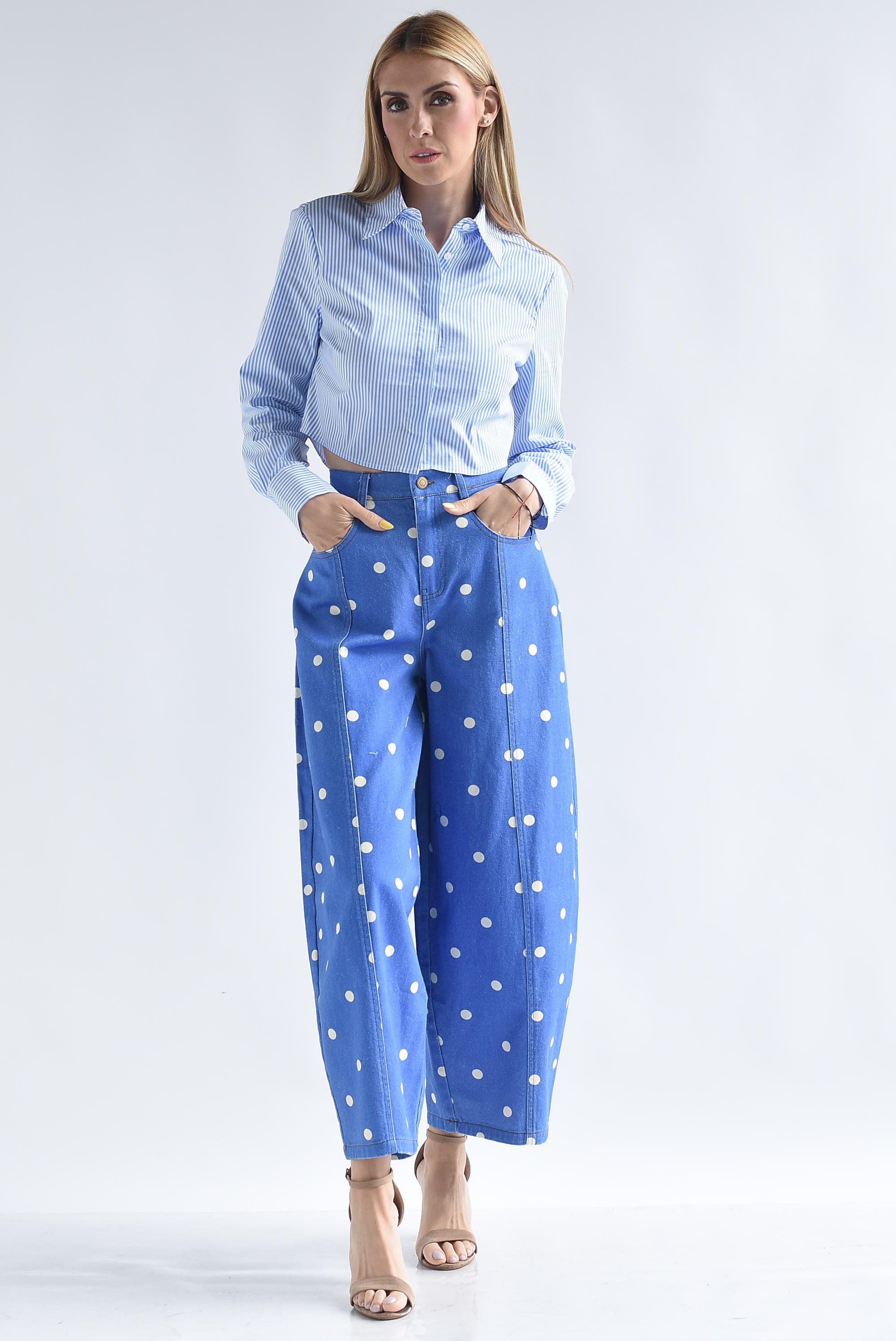 Jeans barrel polka dots Blancos