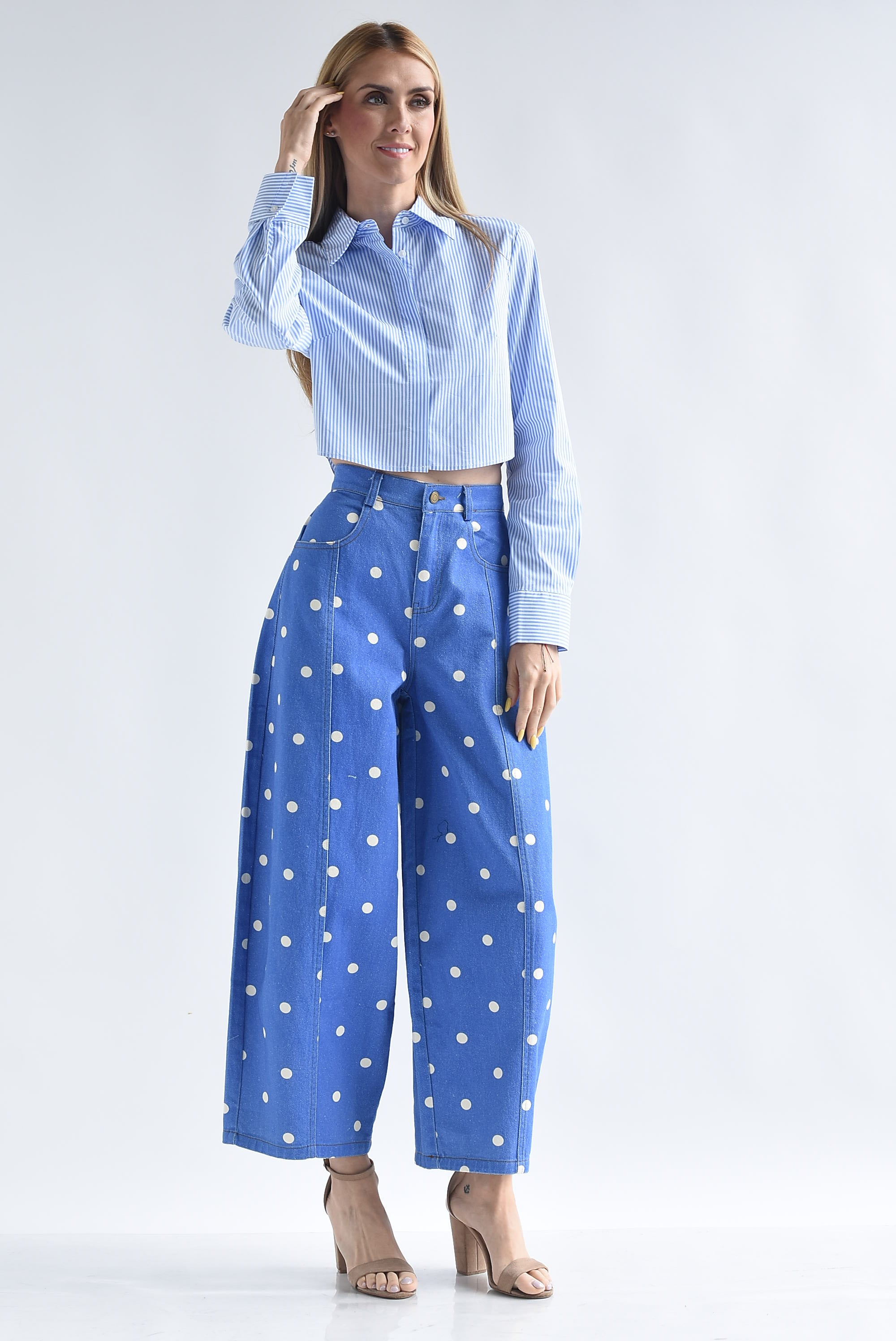 Jeans barrel polka dots Blancos
