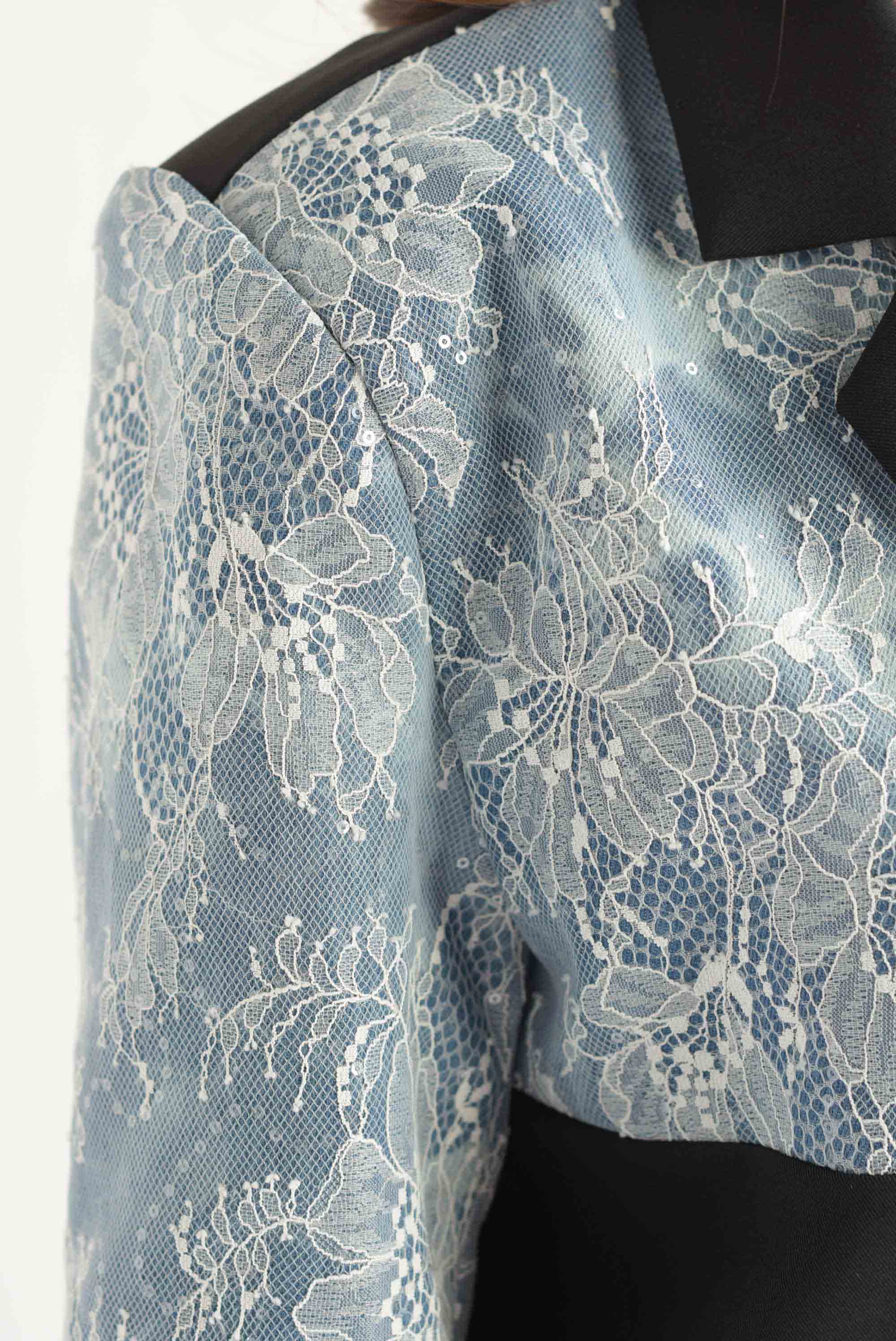 Blazer mangas Denim con encaje Negro