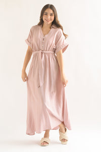 Fashion Styled Vestido camisero simulación lino Rosa