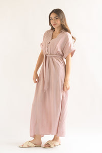 Fashion Styled Vestido camisero simulación lino Rosa