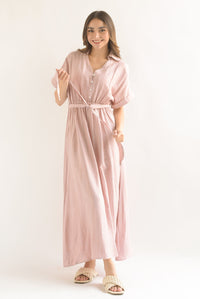 Fashion Styled Vestido camisero simulación lino Rosa
