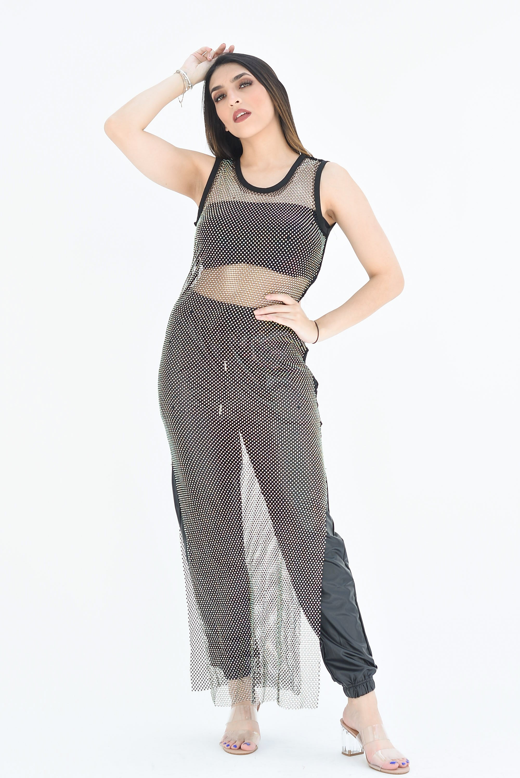 Vestido largo red brillos Negro