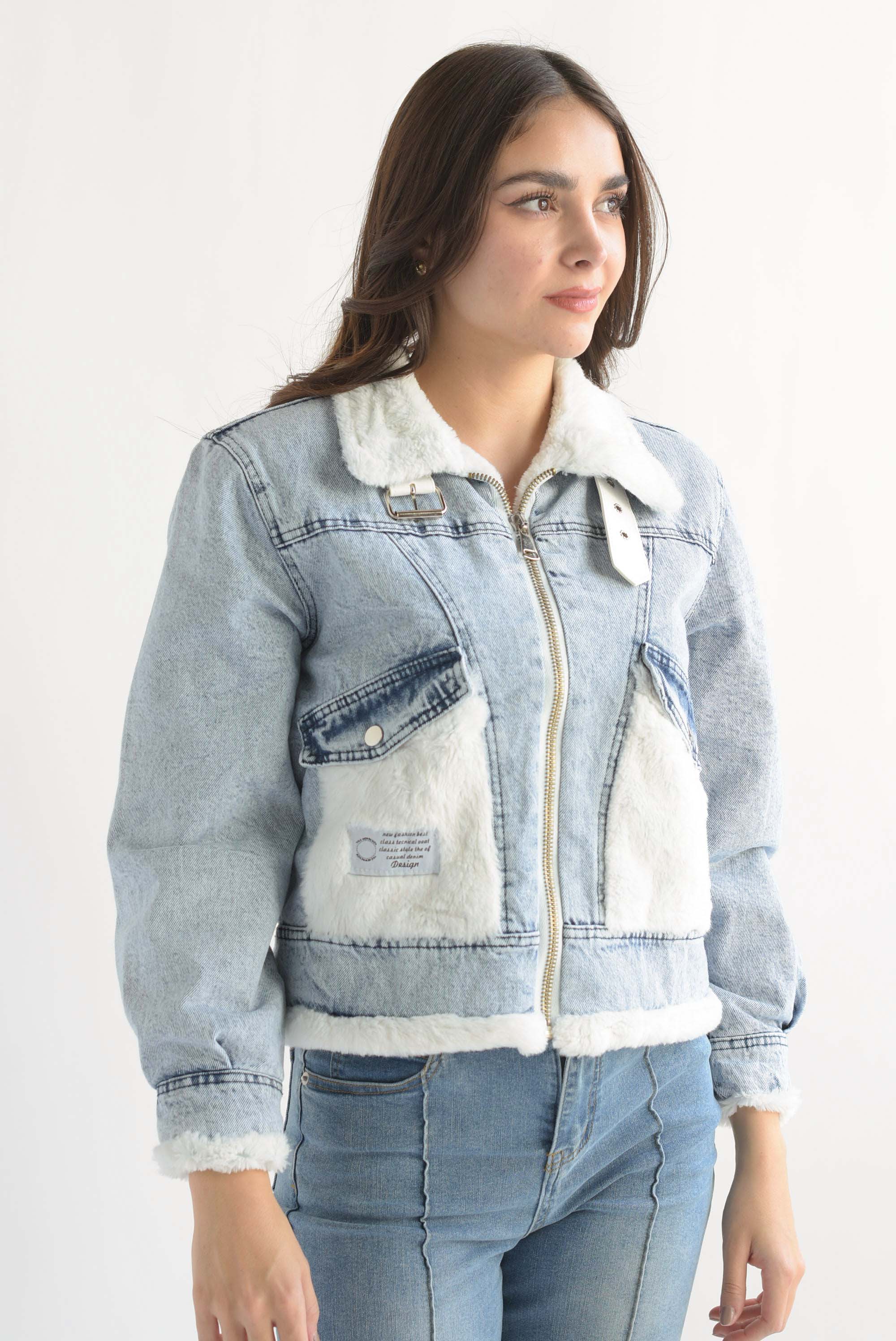 Chamarra Denim forro peluche